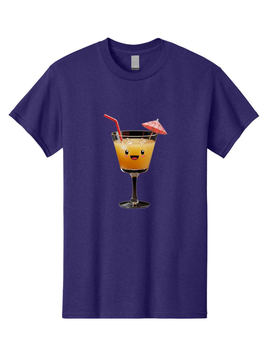 Cocktail-Glass-3 Men'S Graphic Tee, 100% Cotton, Comfortable Casual Summer Wear, Machine Washable, Cocktail Glass, Smiling Face, Orange Drink, Red Straw, Red Umbrella, Funny Character, Cartoon Style, Refreshing Beverage, Summer Drink Bac869