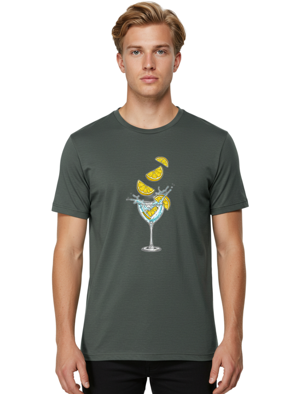 Cocktail-Glass-4 Men'S Graphic Tee, 100% Cotton, Comfortable Casual Summer Wear, Machine Washable, Cocktail, Refreshing Drink, Citrus, Orange Slices, Glass, Splashing, Citrus Juice, Summer Drink, Cocktail Glass Bac870