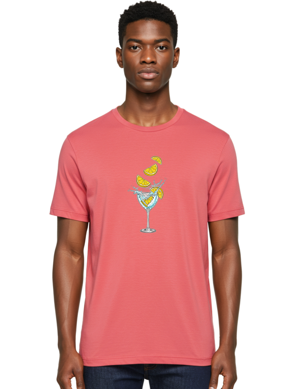 Cocktail-Glass-4 Men'S Graphic Tee, 100% Cotton, Comfortable Casual Summer Wear, Machine Washable, Cocktail, Refreshing Drink, Citrus, Orange Slices, Glass, Splashing, Citrus Juice, Summer Drink, Cocktail Glass Bac870