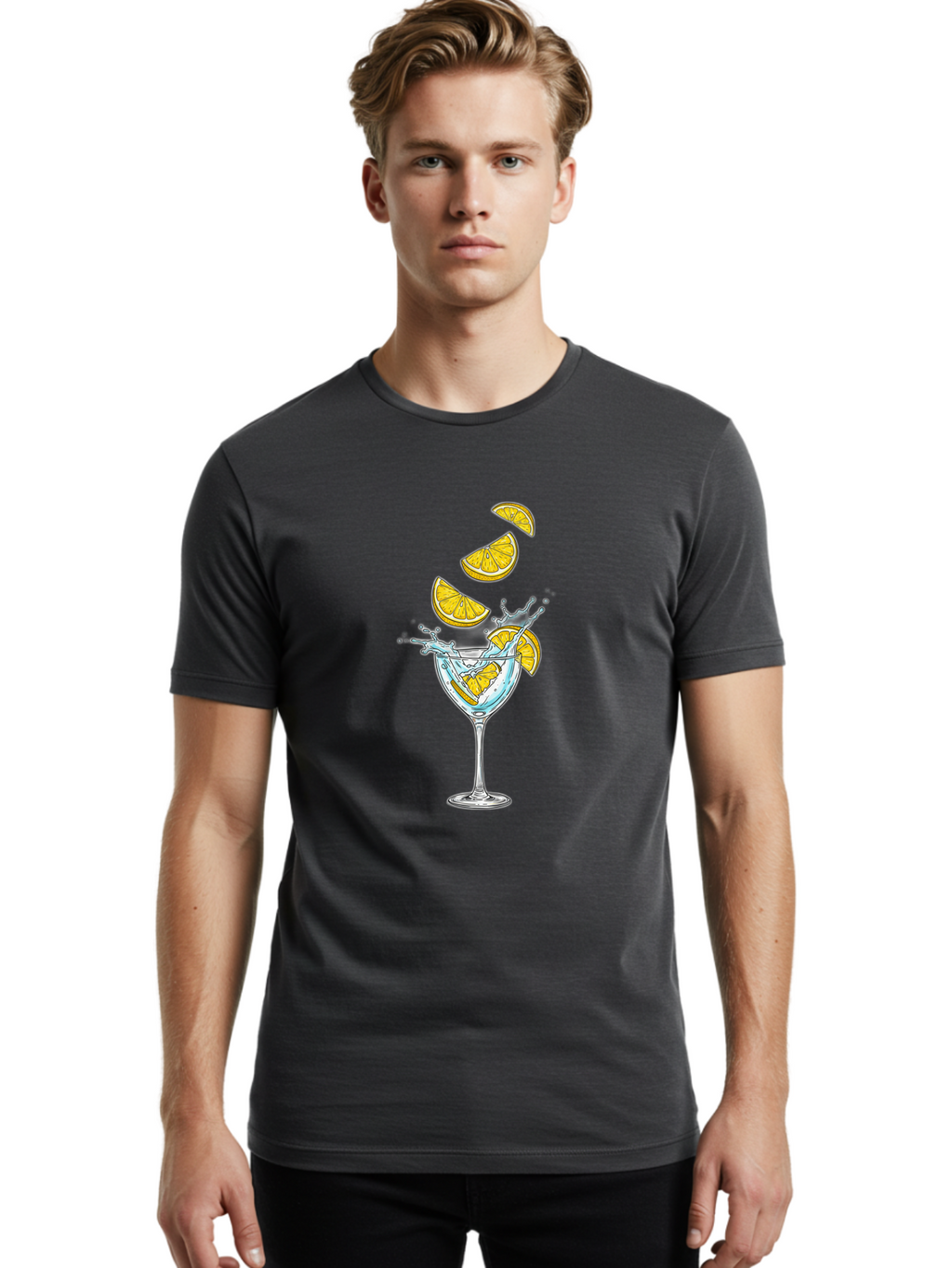 Cocktail-Glass-4 Men'S Graphic Tee, 100% Cotton, Comfortable Casual Summer Wear, Machine Washable, Cocktail, Refreshing Drink, Citrus, Orange Slices, Glass, Splashing, Citrus Juice, Summer Drink, Cocktail Glass Bac870