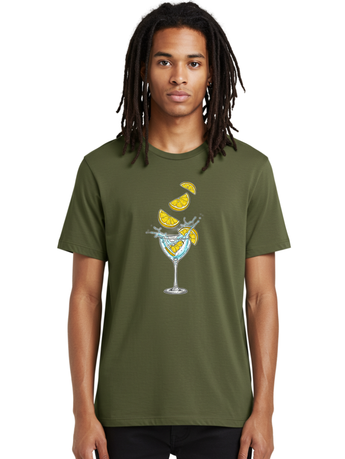 Cocktail-Glass-4 Men'S Graphic Tee, 100% Cotton, Comfortable Casual Summer Wear, Machine Washable, Cocktail, Refreshing Drink, Citrus, Orange Slices, Glass, Splashing, Citrus Juice, Summer Drink, Cocktail Glass Bac870