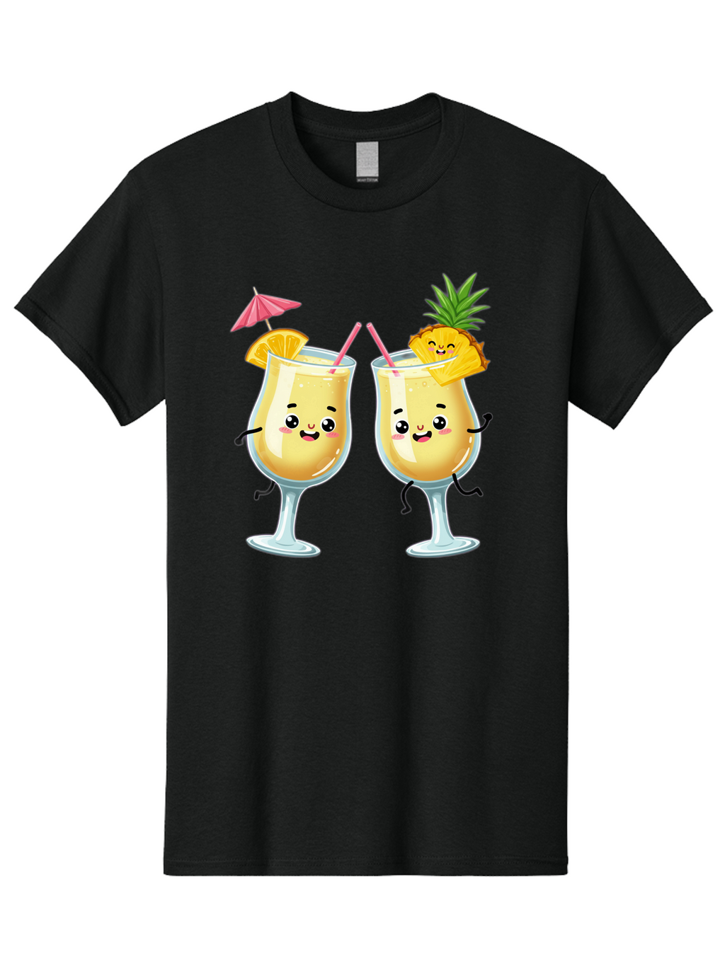 Cocktail-Glasses Men'S Graphic Tee, 100% Cotton, Comfortable Casual Summer Wear, Machine Washable, Cartoon Cocktail Glasses, Summer Drinks, Pineapple Cocktail, Orange Slice Garnish, Pink Umbrella, Funny Drinks, Tropical Beverages, Bac873