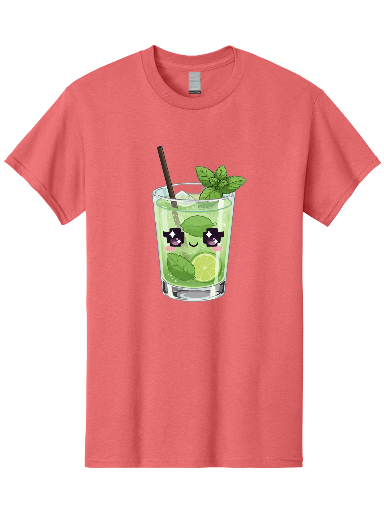 Cocktail-Mojito Men'S Graphic Tee, 100% Cotton, Comfortable Casual Summer Wear, Machine Washable, Mint Leaves, Lime Slice, Mojito Cocktail, Cartoon Character, Refreshing Drink, Cool Beverage, Summer Vibes, Cute Face Bac874