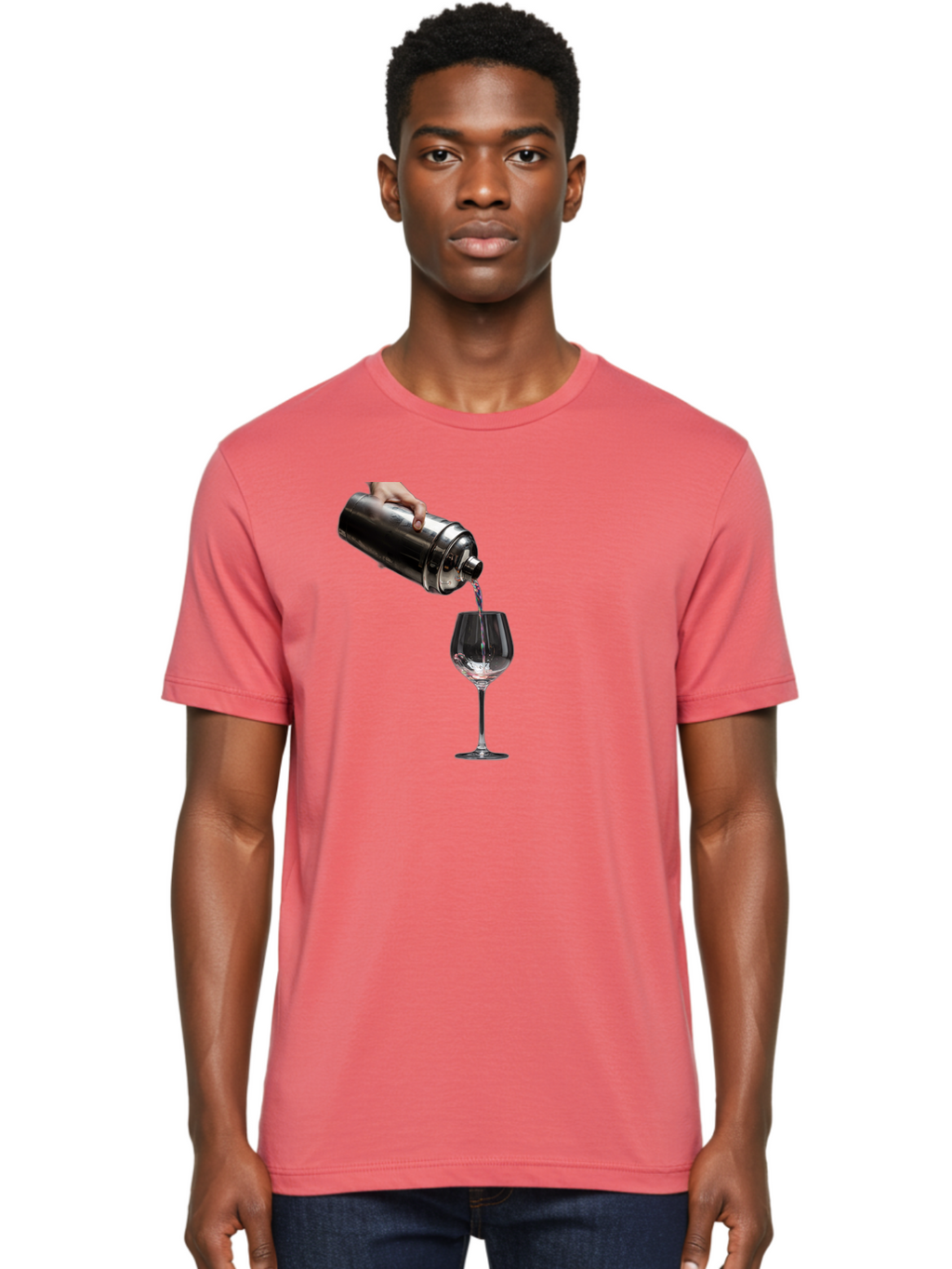 Cocktail-Shaker-Pouring Men'S Graphic Tee, 100% Cotton, Comfortable Casual Summer Wear, Machine Washable, Cocktail Being Poured, Drink In Glass, Metal Cocktail Shaker, Pouring Drink, Alcohol Beverage, Mixology, Cocktail Recipe, Stylish Drink Bac875