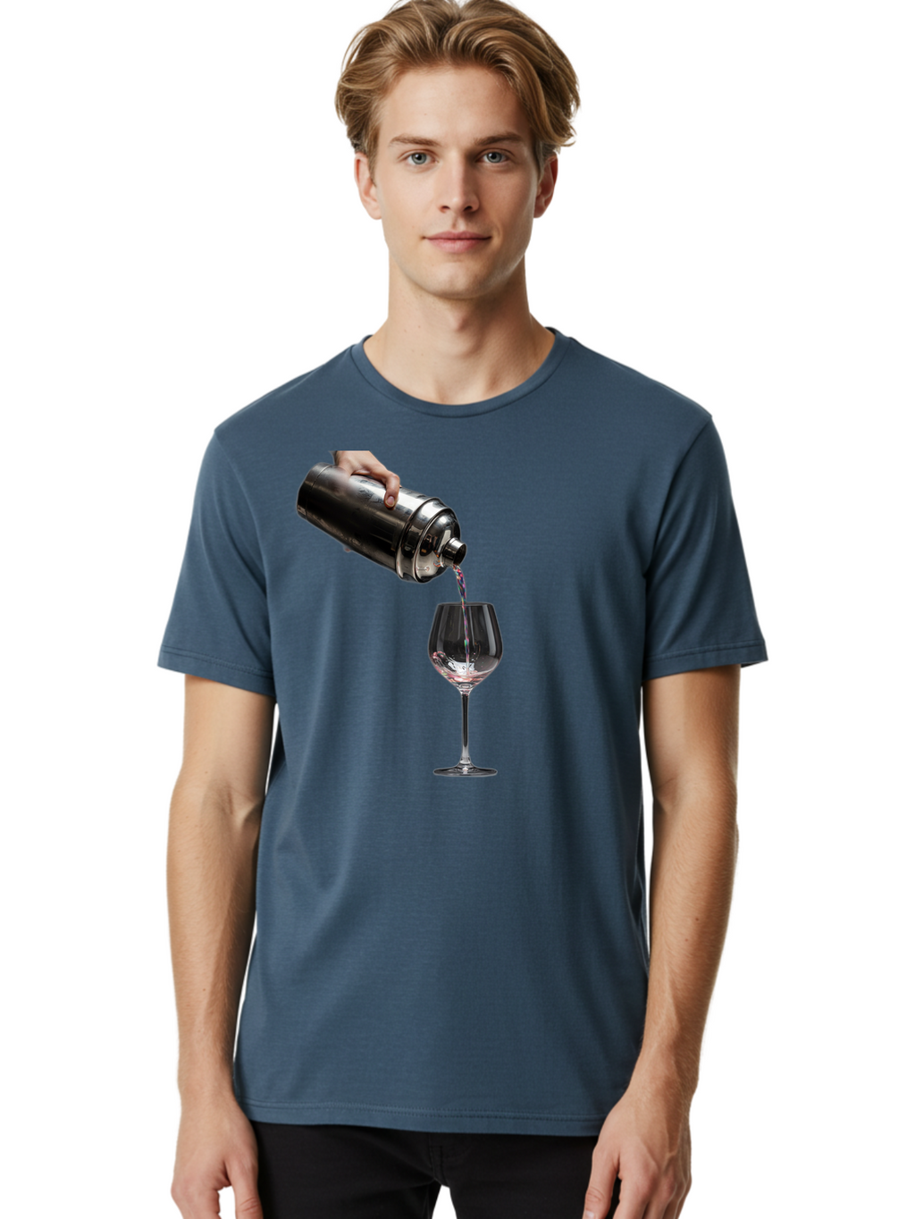 Cocktail-Shaker-Pouring Men'S Graphic Tee, 100% Cotton, Comfortable Casual Summer Wear, Machine Washable, Cocktail Being Poured, Drink In Glass, Metal Cocktail Shaker, Pouring Drink, Alcohol Beverage, Mixology, Cocktail Recipe, Stylish Drink Bac875
