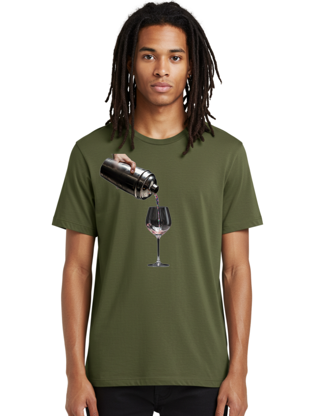 Cocktail-Shaker-Pouring Men'S Graphic Tee, 100% Cotton, Comfortable Casual Summer Wear, Machine Washable, Cocktail Being Poured, Drink In Glass, Metal Cocktail Shaker, Pouring Drink, Alcohol Beverage, Mixology, Cocktail Recipe, Stylish Drink Bac875