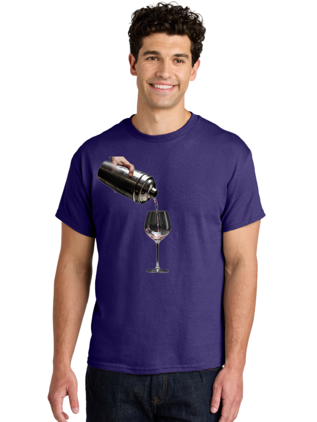 Cocktail-Shaker-Pouring Men'S Graphic Tee, 100% Cotton, Comfortable Casual Summer Wear, Machine Washable, Cocktail Being Poured, Drink In Glass, Metal Cocktail Shaker, Pouring Drink, Alcohol Beverage, Mixology, Cocktail Recipe, Stylish Drink Bac875