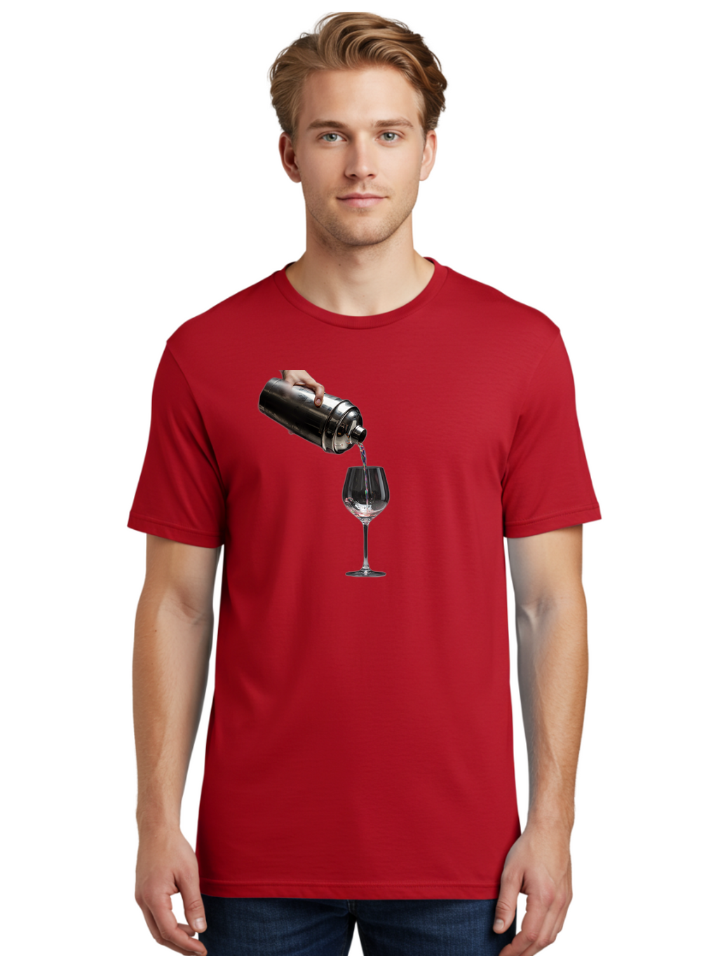 Cocktail-Shaker-Pouring Men'S Graphic Tee, 100% Cotton, Comfortable Casual Summer Wear, Machine Washable, Cocktail Being Poured, Drink In Glass, Metal Cocktail Shaker, Pouring Drink, Alcohol Beverage, Mixology, Cocktail Recipe, Stylish Drink Bac875