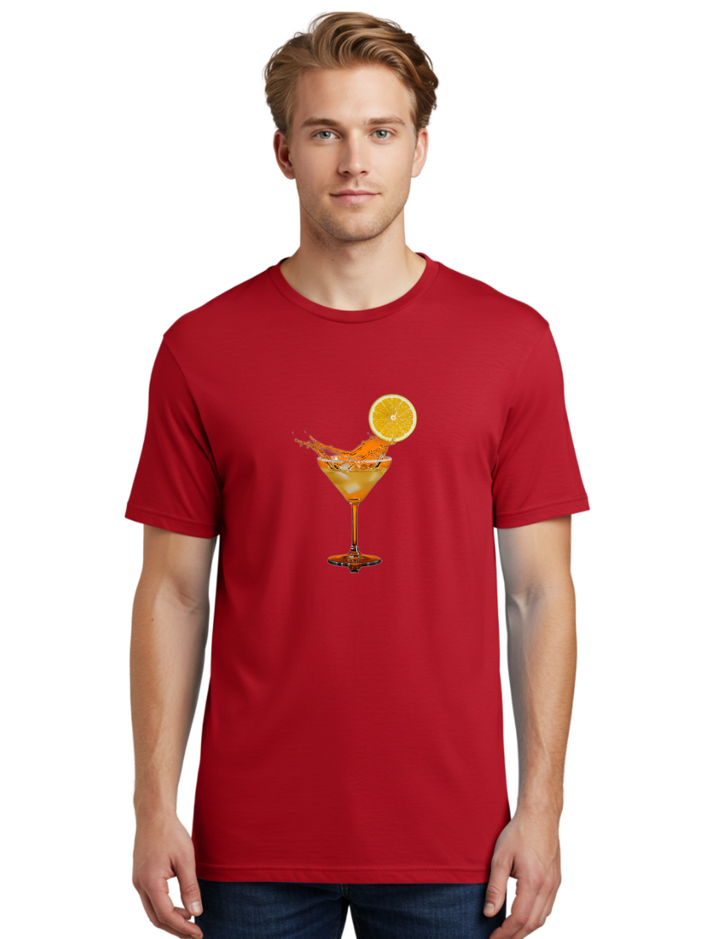 Cocktail-Splash Men'S Graphic Tee, 100% Cotton, Comfortable Casual Summer Wear, Machine Washable, Martini Glass, Orange Cocktail, Splash Effect, Citrus Twist, Refreshing Drink, Elegant Glassware, Stylish Beverage, Orange Slice Garnish, Bac876