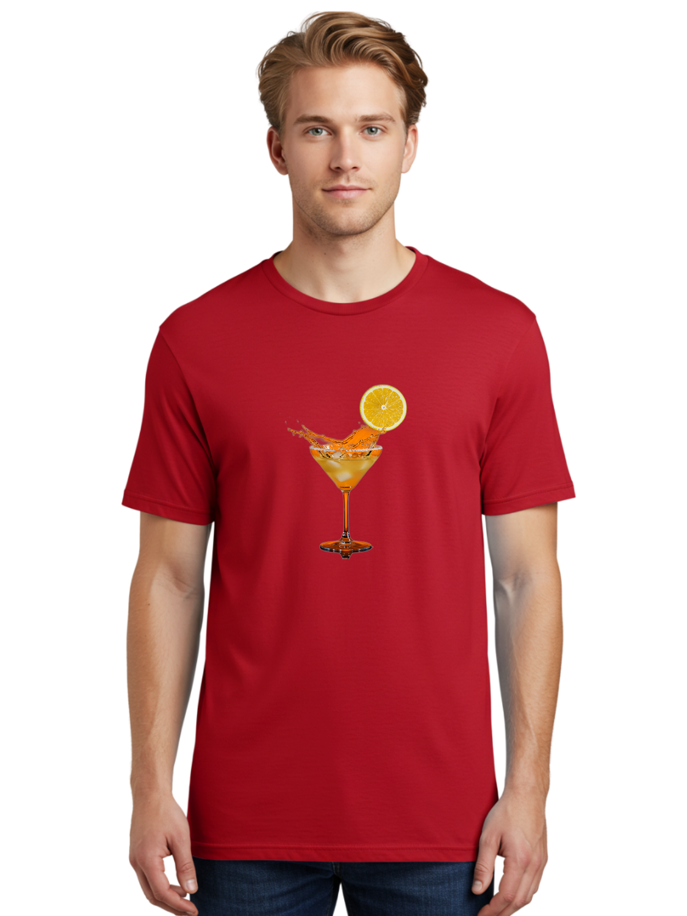 Cocktail-Splash Men'S Graphic Tee, 100% Cotton, Comfortable Casual Summer Wear, Machine Washable, Martini Glass, Orange Cocktail, Splash Effect, Citrus Twist, Refreshing Drink, Elegant Glassware, Stylish Beverage, Orange Slice Garnish, Bac876