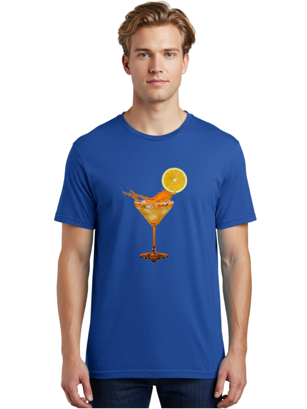 Cocktail-Splash Men'S Graphic Tee, 100% Cotton, Comfortable Casual Summer Wear, Machine Washable, Martini Glass, Orange Cocktail, Splash Effect, Citrus Twist, Refreshing Drink, Elegant Glassware, Stylish Beverage, Orange Slice Garnish, Bac876