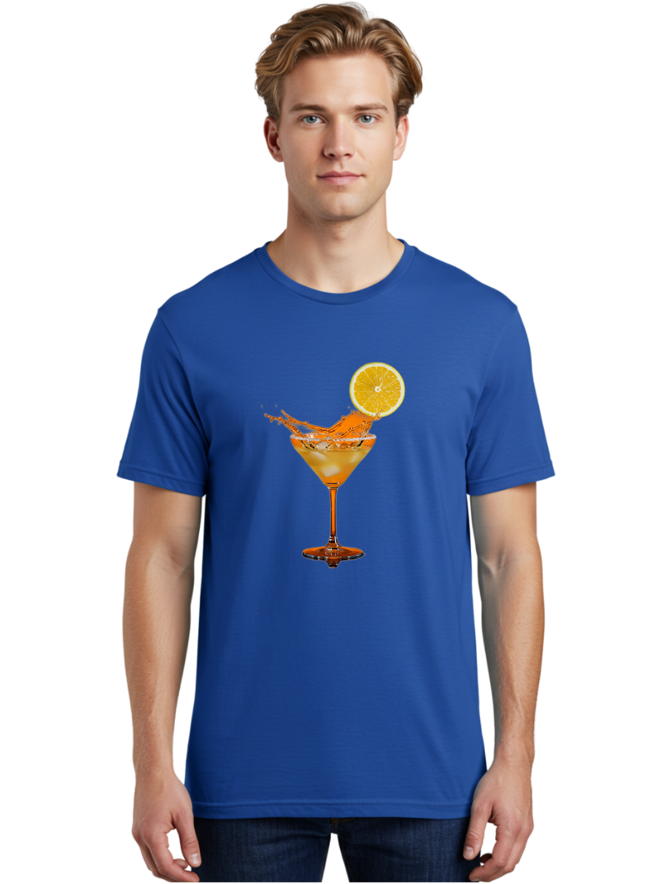 Cocktail-Splash Men'S Graphic Tee, 100% Cotton, Comfortable Casual Summer Wear, Machine Washable, Martini Glass, Orange Cocktail, Splash Effect, Citrus Twist, Refreshing Drink, Elegant Glassware, Stylish Beverage, Orange Slice Garnish, Bac876
