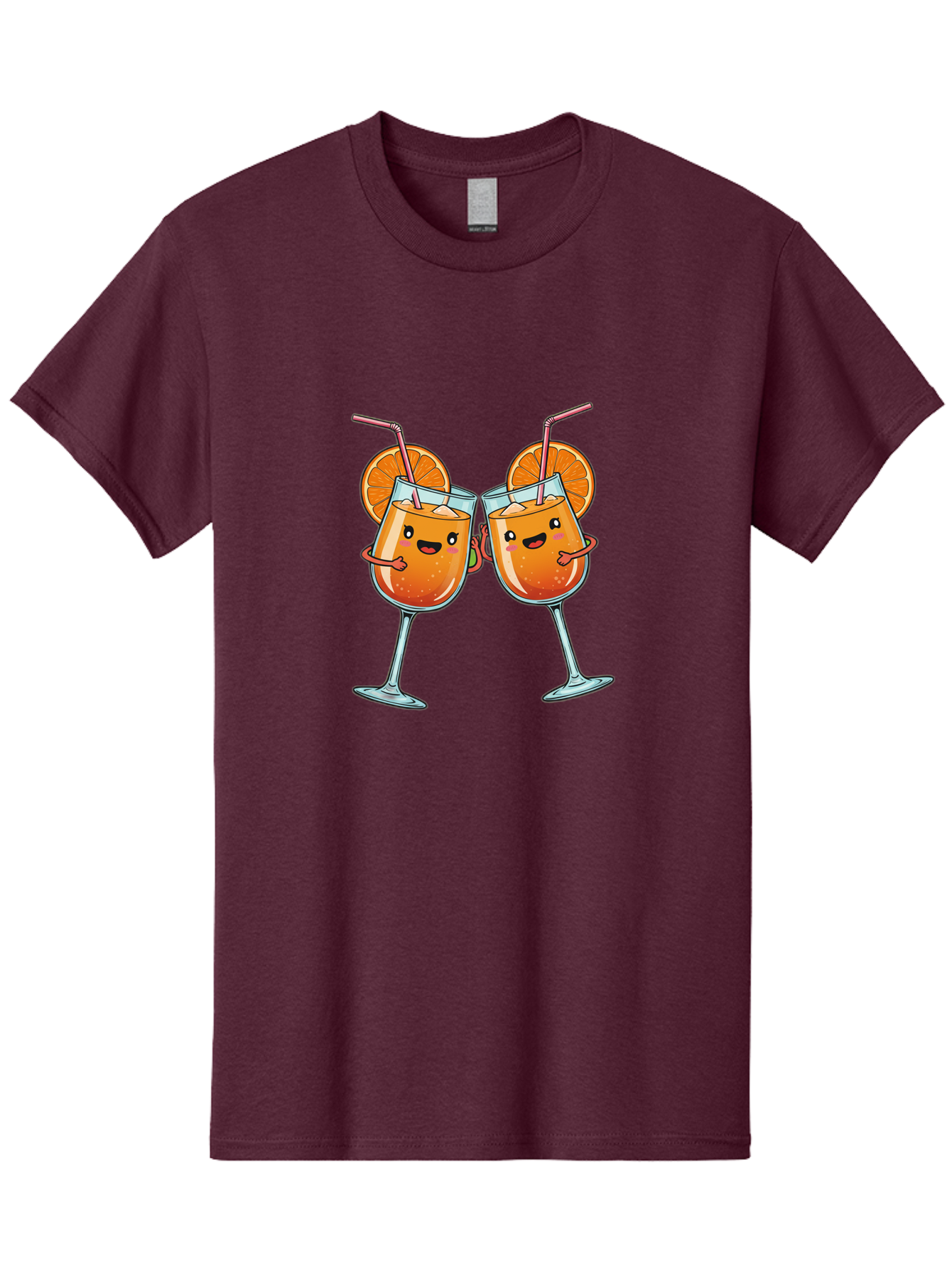 Cocktail-Toast Men'S Graphic Tee, 100% Cotton, Comfortable Casual Summer Wear, Machine Washable, Orange Cocktails, Wine Glasses Toasting, Cartoon Drinks, Orange Slices, Straws, Happy Faces, Fun Illustration, Cheers, Refreshing Drinks, Bac877