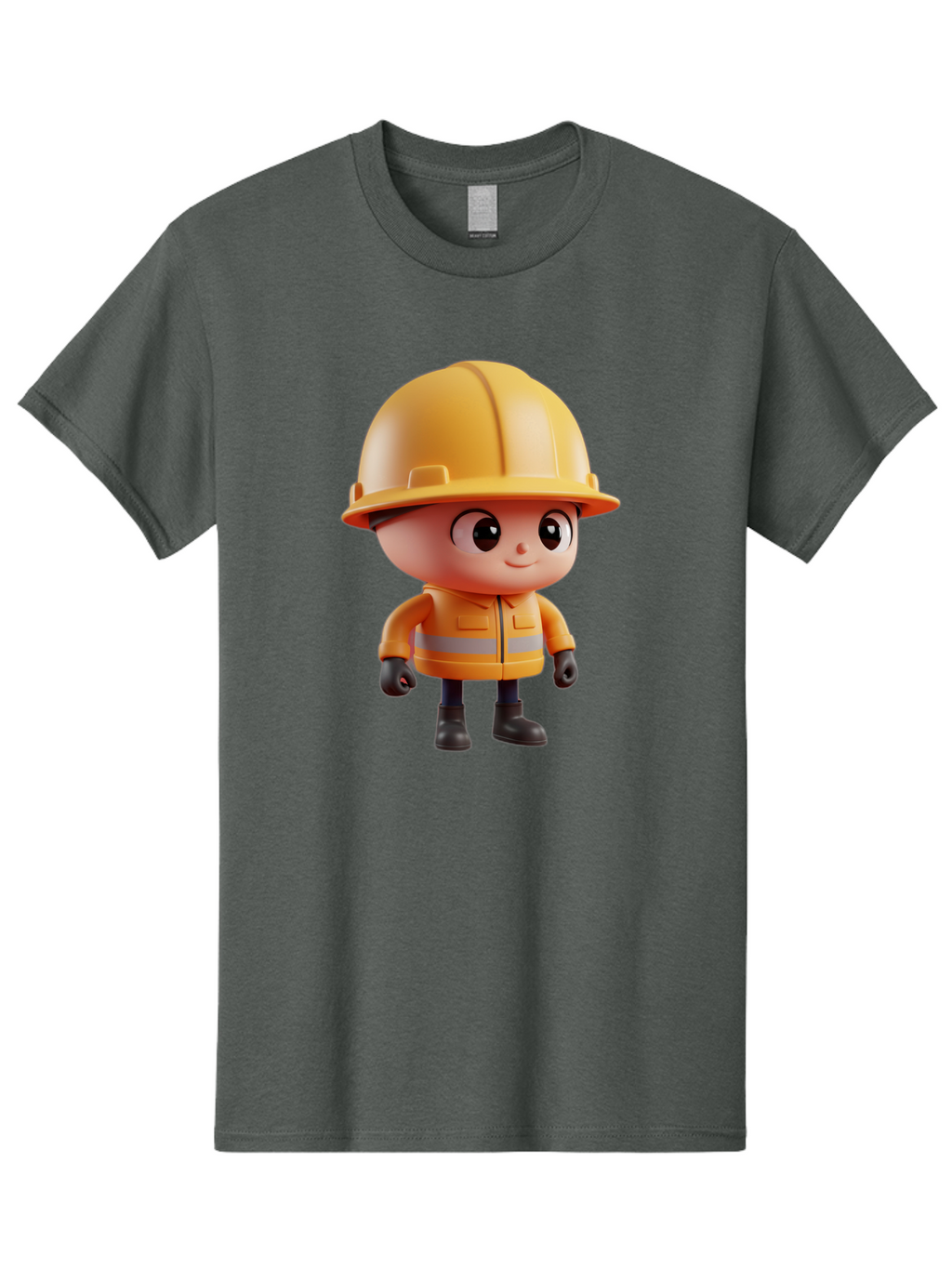 Construction-Worker Men'S Graphic Tee, 100% Cotton, Comfortable Casual Summer Wear, Machine Washable, 3D Cartoon Construction Worker, Yellow Hard Hat, Reflective Safety Jacket, Black Gloves, Cartoon Character, Construction Site, Safety Gear, Bac895