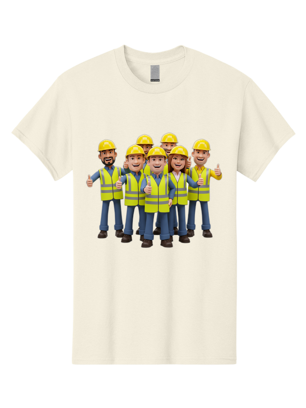 Construction-Workers Men'S Graphic Tee, 100% Cotton, Comfortable Casual Summer Wear, Machine Washable, Construction Workers, Team Collaboration, Safety Gear, Yellow Hard Hats, Reflective Vests, Thumbs Up, Unity, Workplace Harmony, Bac896
