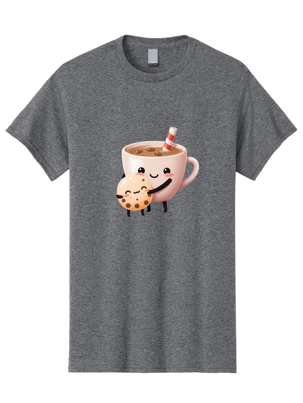 Cookie-And-Milk Men'S Graphic Tee, 100% Cotton, Comfortable Casual Summer Wear, Machine Washable, Cartoon Cup Of Milk, Chocolate Chip Cookie, Smiling Faces, Happy Snack, Sweet Treats, Dessert Time, Kid Friendly, Funny Characters Bac898