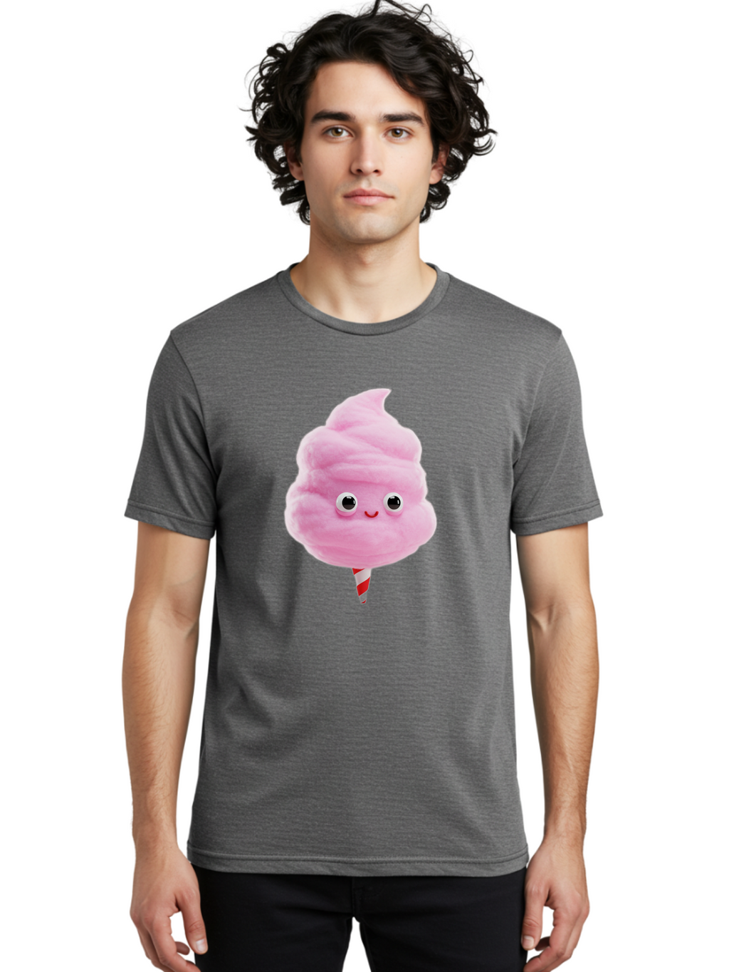 Cotton-Candy-1 Men'S Graphic Tee, 100% Cotton, Comfortable Casual Summer Wear, Machine Washable, Pink Cotton Candy, Fluffy Treat, Cartoon Character, Sweet Delight, Playful Design, Cute Face, Fairground Snack, Fun Food, Children'S Party Favor, Bac902