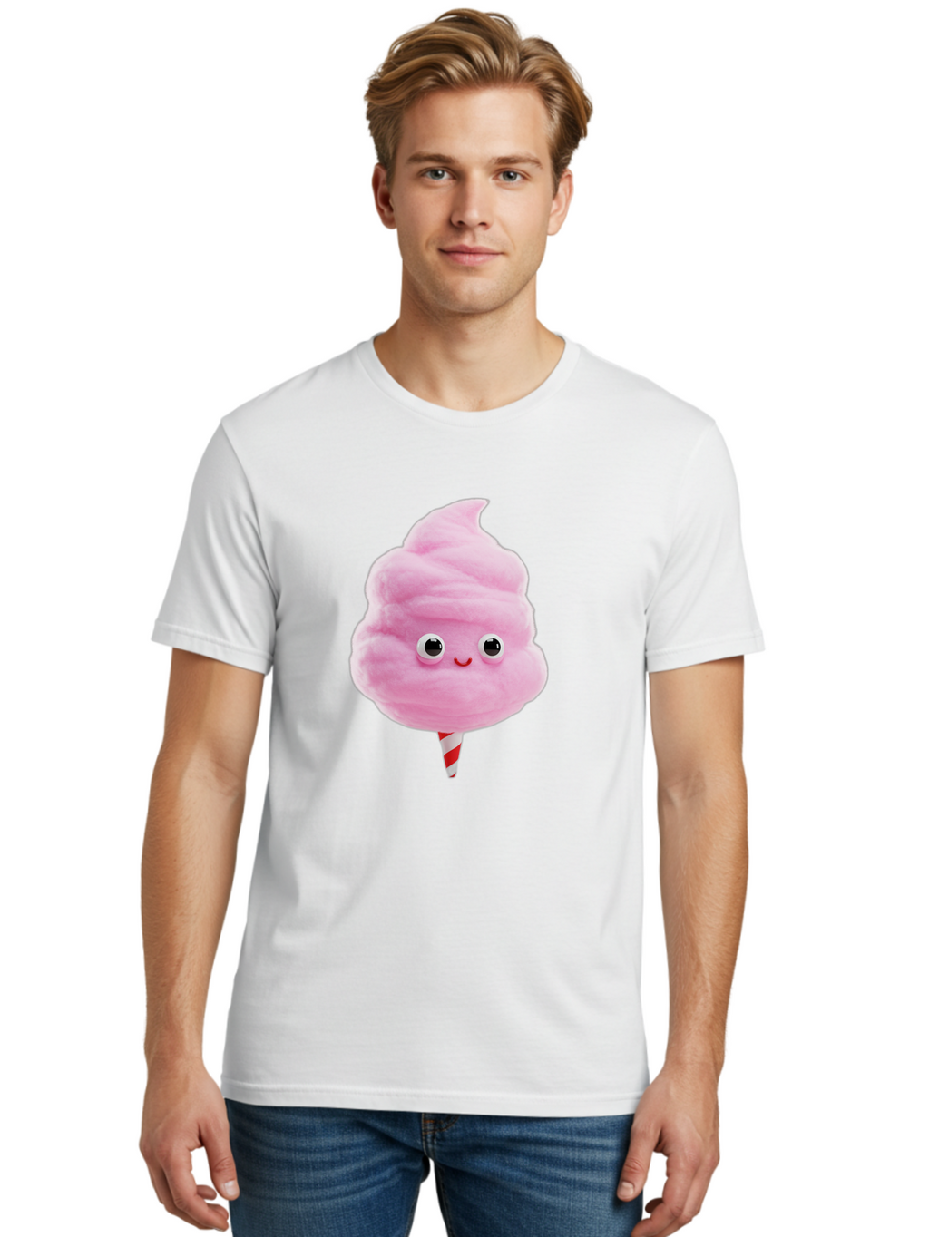 Cotton-Candy-1 Men'S Graphic Tee, 100% Cotton, Comfortable Casual Summer Wear, Machine Washable, Pink Cotton Candy, Fluffy Treat, Cartoon Character, Sweet Delight, Playful Design, Cute Face, Fairground Snack, Fun Food, Children'S Party Favor, Bac902