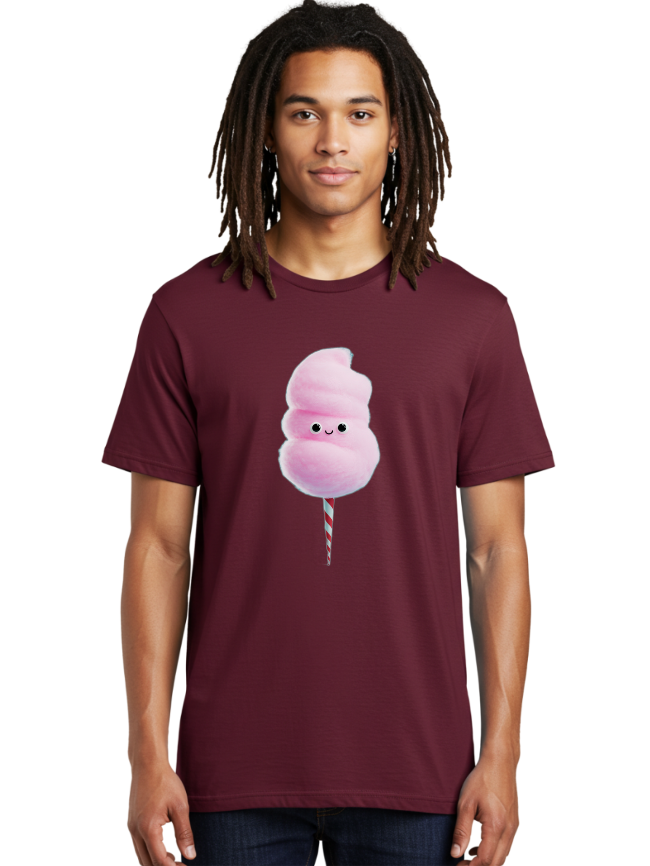 Cotton-Candy-15 Men'S Graphic Tee, 100% Cotton, Comfortable Casual Summer Wear, Machine Washable, Cotton Candy, Sweet Treat, Pastel Pink Color, Smiley Face, Red And White Striped Stick, Fluffy Texture, Cute, Candy, Cartoon Character, Fun, Bac908