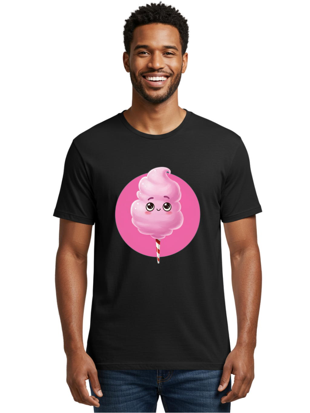 Cotton-Candy-2 Men'S Graphic Tee, 100% Cotton, Comfortable Casual Summer Wear, Machine Washable, Pink Cotton Candy, Sweet Treat, Cartoon Character, Fluffy Candy, Cotton Candy Illustration, Pink Candy, Cute Cartoon, Cartoon Snack, Fun Food, Bac910