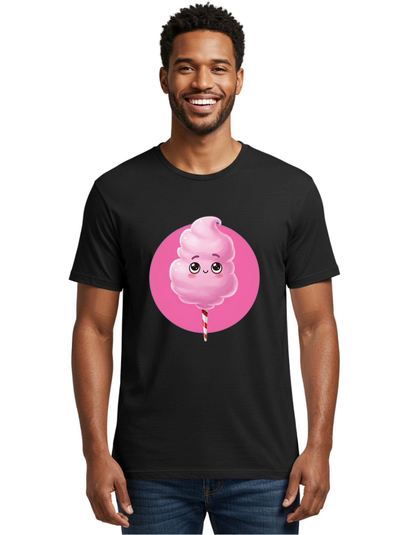 Cotton-Candy-2 Men'S Graphic Tee, 100% Cotton, Comfortable Casual Summer Wear, Machine Washable, Pink Cotton Candy, Sweet Treat, Cartoon Character, Fluffy Candy, Cotton Candy Illustration, Pink Candy, Cute Cartoon, Cartoon Snack, Fun Food, Bac910