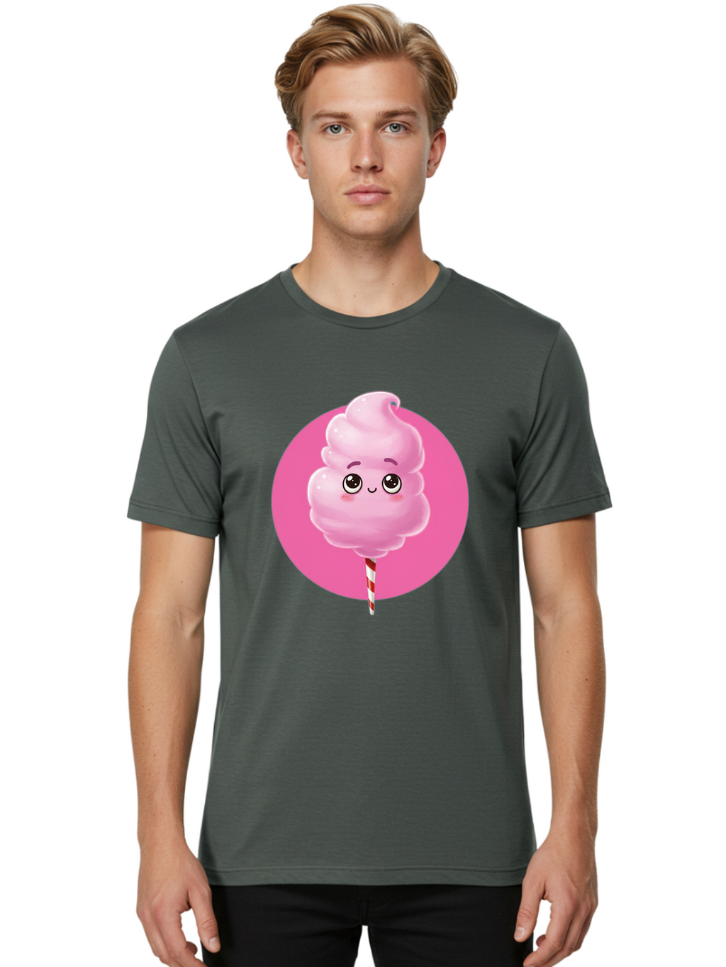 Cotton-Candy-2 Men'S Graphic Tee, 100% Cotton, Comfortable Casual Summer Wear, Machine Washable, Pink Cotton Candy, Sweet Treat, Cartoon Character, Fluffy Candy, Cotton Candy Illustration, Pink Candy, Cute Cartoon, Cartoon Snack, Fun Food, Bac910