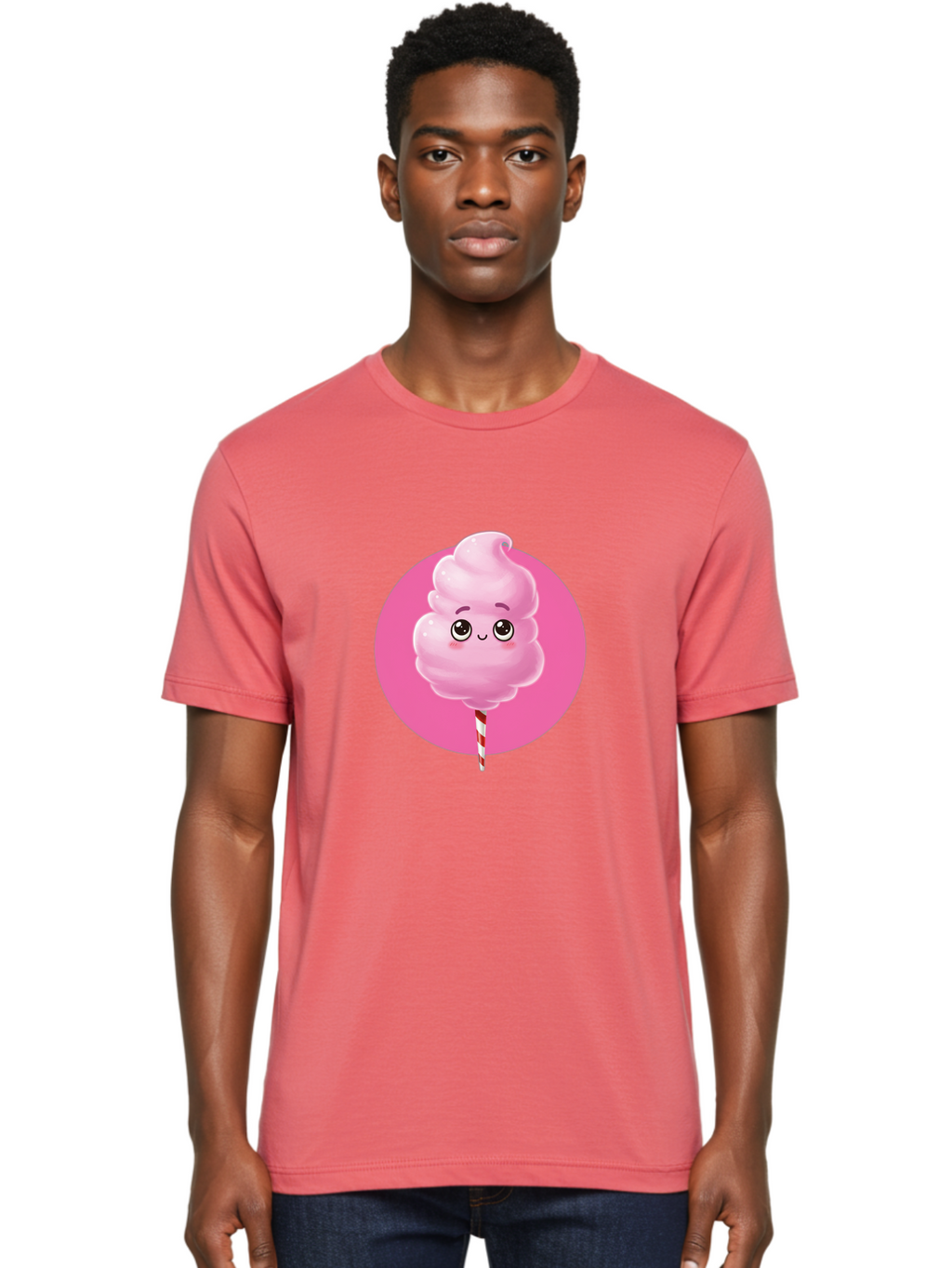 Cotton-Candy-2 Men'S Graphic Tee, 100% Cotton, Comfortable Casual Summer Wear, Machine Washable, Pink Cotton Candy, Sweet Treat, Cartoon Character, Fluffy Candy, Cotton Candy Illustration, Pink Candy, Cute Cartoon, Cartoon Snack, Fun Food, Bac910