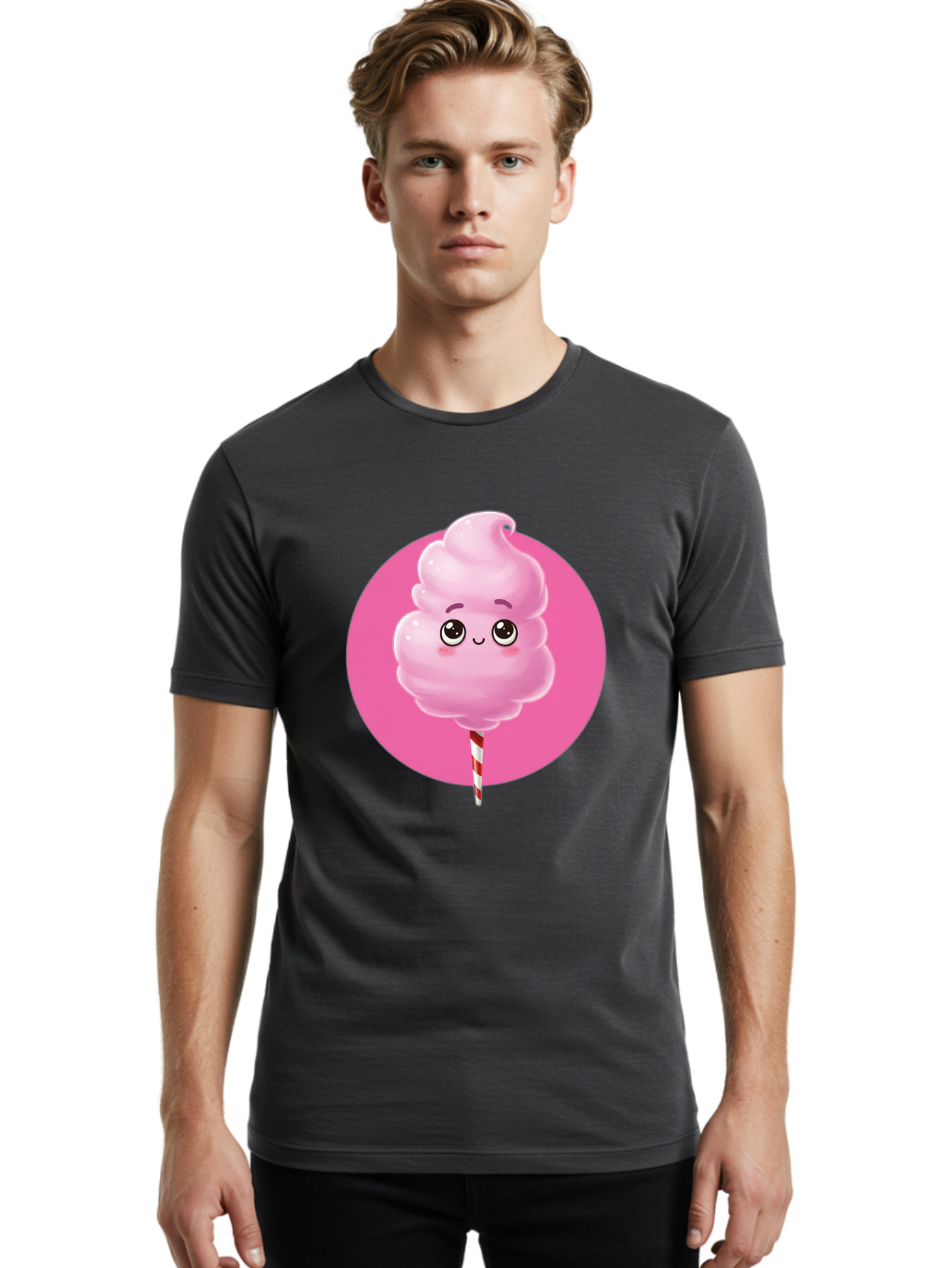 Cotton-Candy-2 Men'S Graphic Tee, 100% Cotton, Comfortable Casual Summer Wear, Machine Washable, Pink Cotton Candy, Sweet Treat, Cartoon Character, Fluffy Candy, Cotton Candy Illustration, Pink Candy, Cute Cartoon, Cartoon Snack, Fun Food, Bac910
