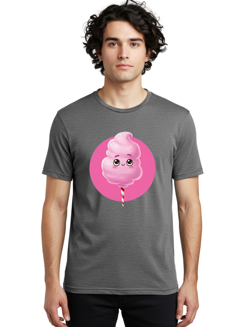 Cotton-Candy-2 Men'S Graphic Tee, 100% Cotton, Comfortable Casual Summer Wear, Machine Washable, Pink Cotton Candy, Sweet Treat, Cartoon Character, Fluffy Candy, Cotton Candy Illustration, Pink Candy, Cute Cartoon, Cartoon Snack, Fun Food, Bac910