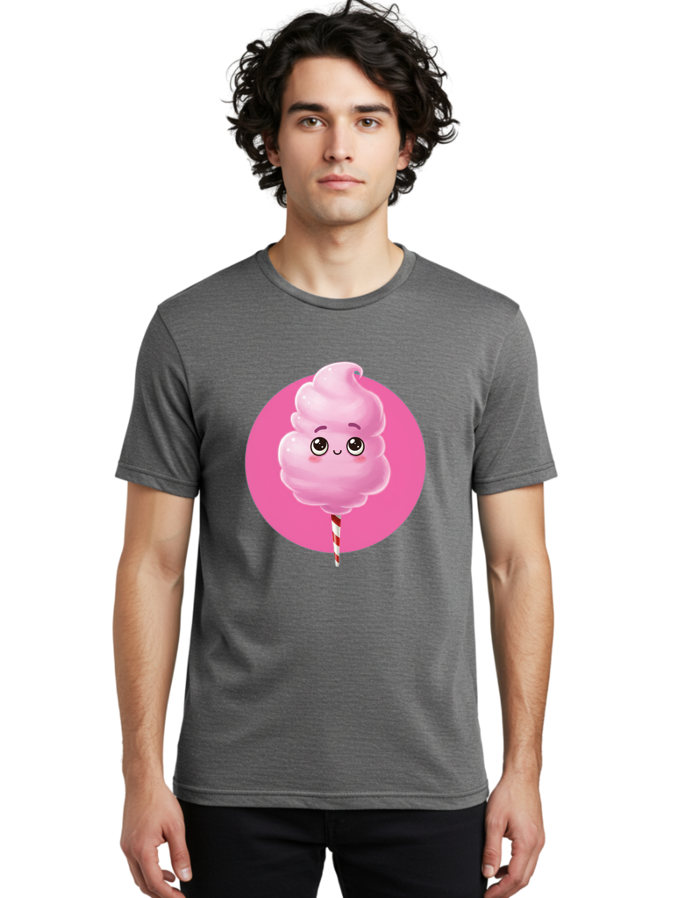 Cotton-Candy-2 Men'S Graphic Tee, 100% Cotton, Comfortable Casual Summer Wear, Machine Washable, Pink Cotton Candy, Sweet Treat, Cartoon Character, Fluffy Candy, Cotton Candy Illustration, Pink Candy, Cute Cartoon, Cartoon Snack, Fun Food, Bac910