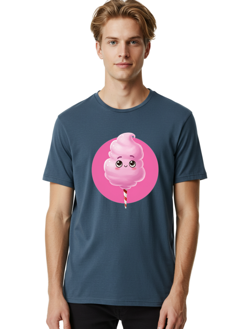 Cotton-Candy-2 Men'S Graphic Tee, 100% Cotton, Comfortable Casual Summer Wear, Machine Washable, Pink Cotton Candy, Sweet Treat, Cartoon Character, Fluffy Candy, Cotton Candy Illustration, Pink Candy, Cute Cartoon, Cartoon Snack, Fun Food, Bac910