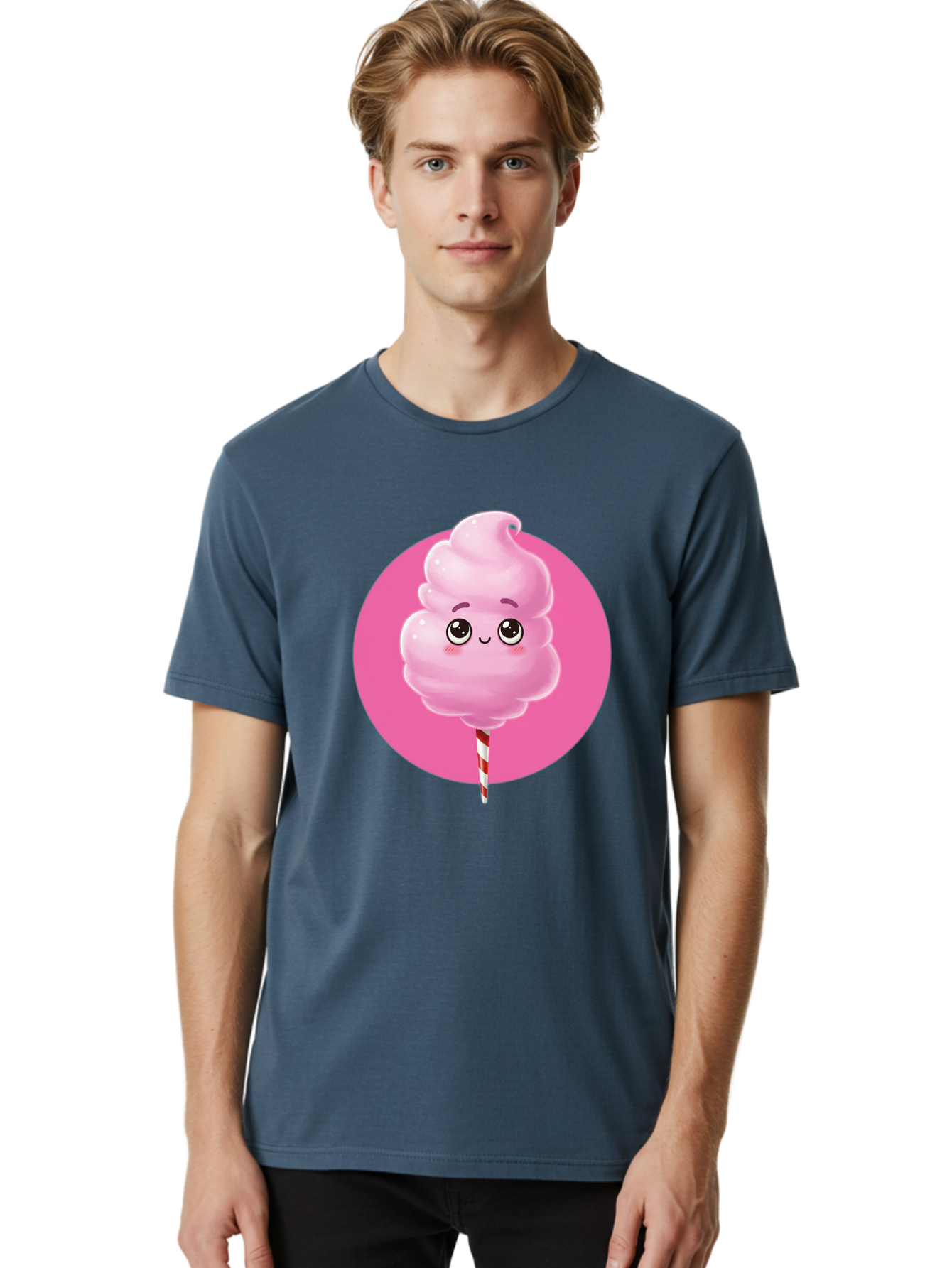 Cotton-Candy-2 Men'S Graphic Tee, 100% Cotton, Comfortable Casual Summer Wear, Machine Washable, Pink Cotton Candy, Sweet Treat, Cartoon Character, Fluffy Candy, Cotton Candy Illustration, Pink Candy, Cute Cartoon, Cartoon Snack, Fun Food, Bac910