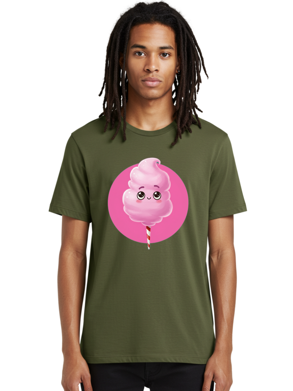 Cotton-Candy-2 Men'S Graphic Tee, 100% Cotton, Comfortable Casual Summer Wear, Machine Washable, Pink Cotton Candy, Sweet Treat, Cartoon Character, Fluffy Candy, Cotton Candy Illustration, Pink Candy, Cute Cartoon, Cartoon Snack, Fun Food, Bac910