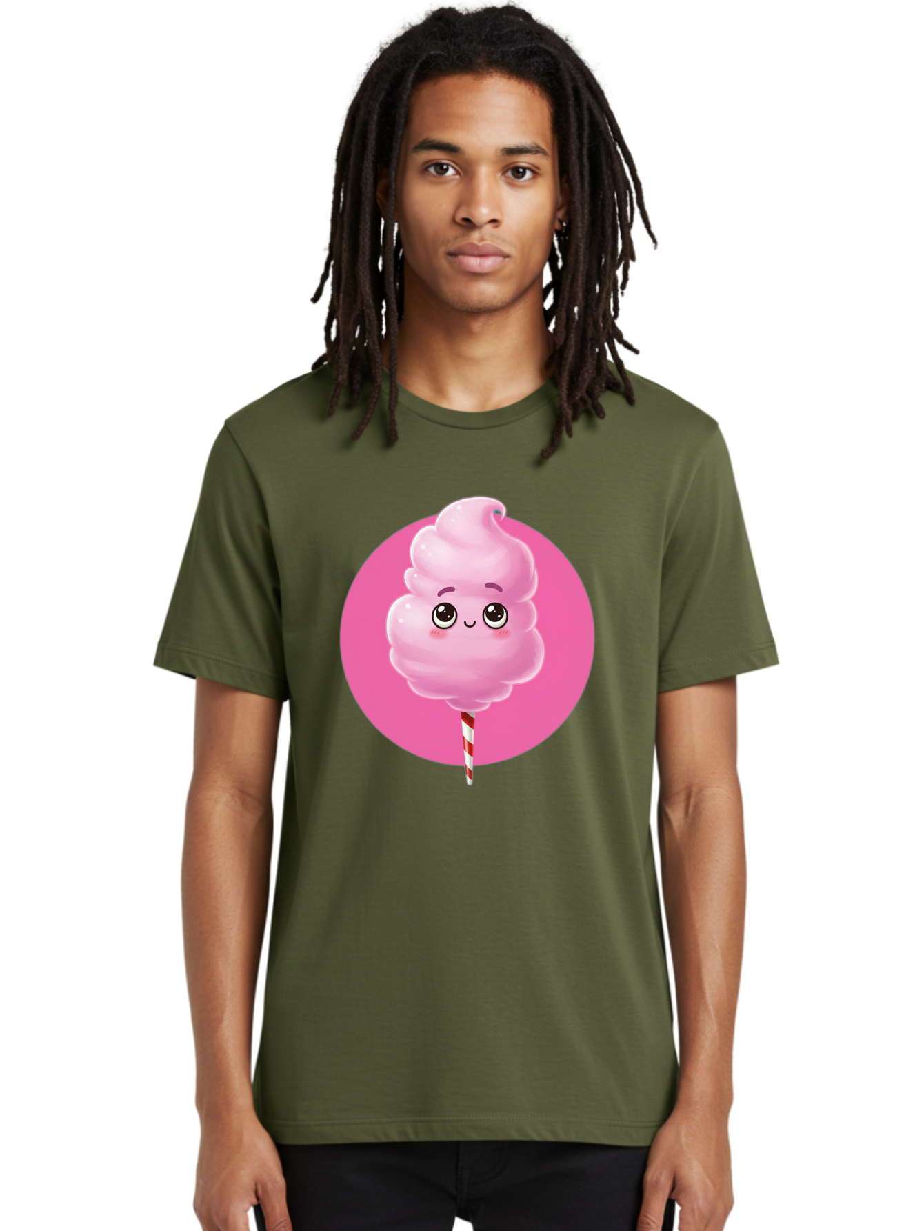 Cotton-Candy-2 Men'S Graphic Tee, 100% Cotton, Comfortable Casual Summer Wear, Machine Washable, Pink Cotton Candy, Sweet Treat, Cartoon Character, Fluffy Candy, Cotton Candy Illustration, Pink Candy, Cute Cartoon, Cartoon Snack, Fun Food, Bac910