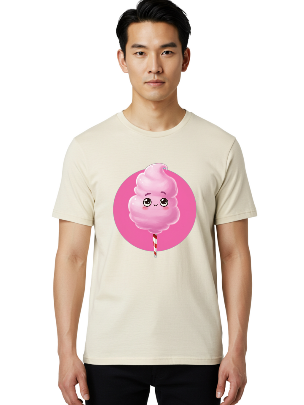 Cotton-Candy-2 Men'S Graphic Tee, 100% Cotton, Comfortable Casual Summer Wear, Machine Washable, Pink Cotton Candy, Sweet Treat, Cartoon Character, Fluffy Candy, Cotton Candy Illustration, Pink Candy, Cute Cartoon, Cartoon Snack, Fun Food, Bac910