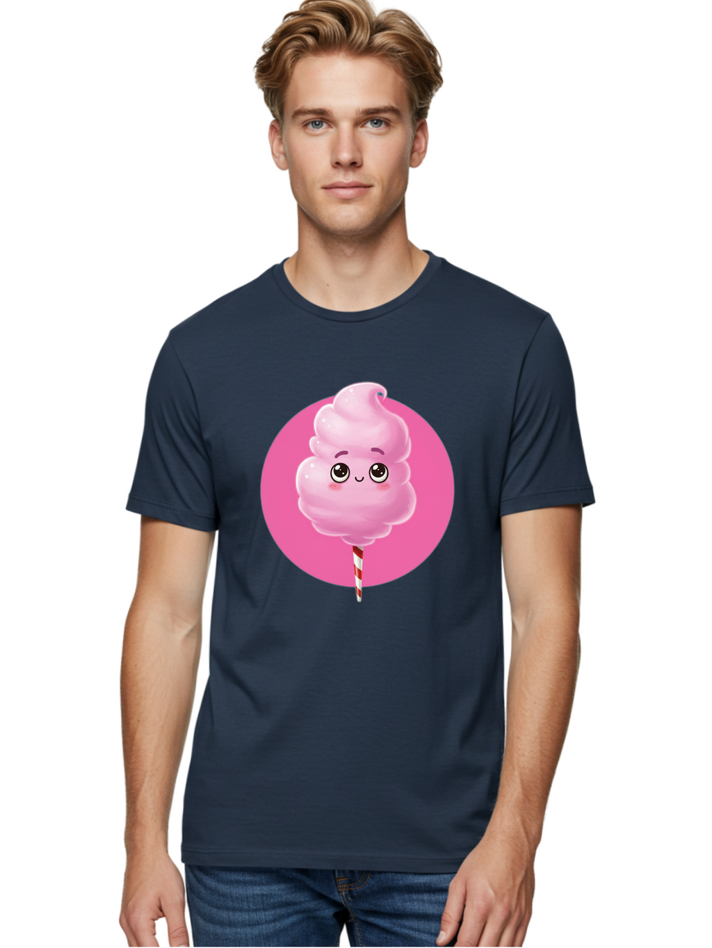 Cotton-Candy-2 Men'S Graphic Tee, 100% Cotton, Comfortable Casual Summer Wear, Machine Washable, Pink Cotton Candy, Sweet Treat, Cartoon Character, Fluffy Candy, Cotton Candy Illustration, Pink Candy, Cute Cartoon, Cartoon Snack, Fun Food, Bac910