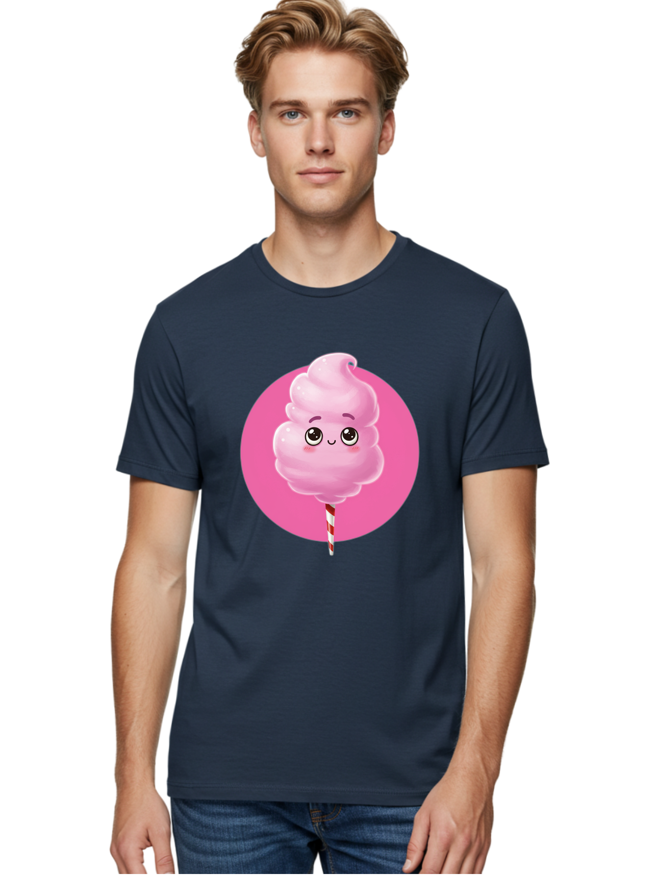 Cotton-Candy-2 Men'S Graphic Tee, 100% Cotton, Comfortable Casual Summer Wear, Machine Washable, Pink Cotton Candy, Sweet Treat, Cartoon Character, Fluffy Candy, Cotton Candy Illustration, Pink Candy, Cute Cartoon, Cartoon Snack, Fun Food, Bac910