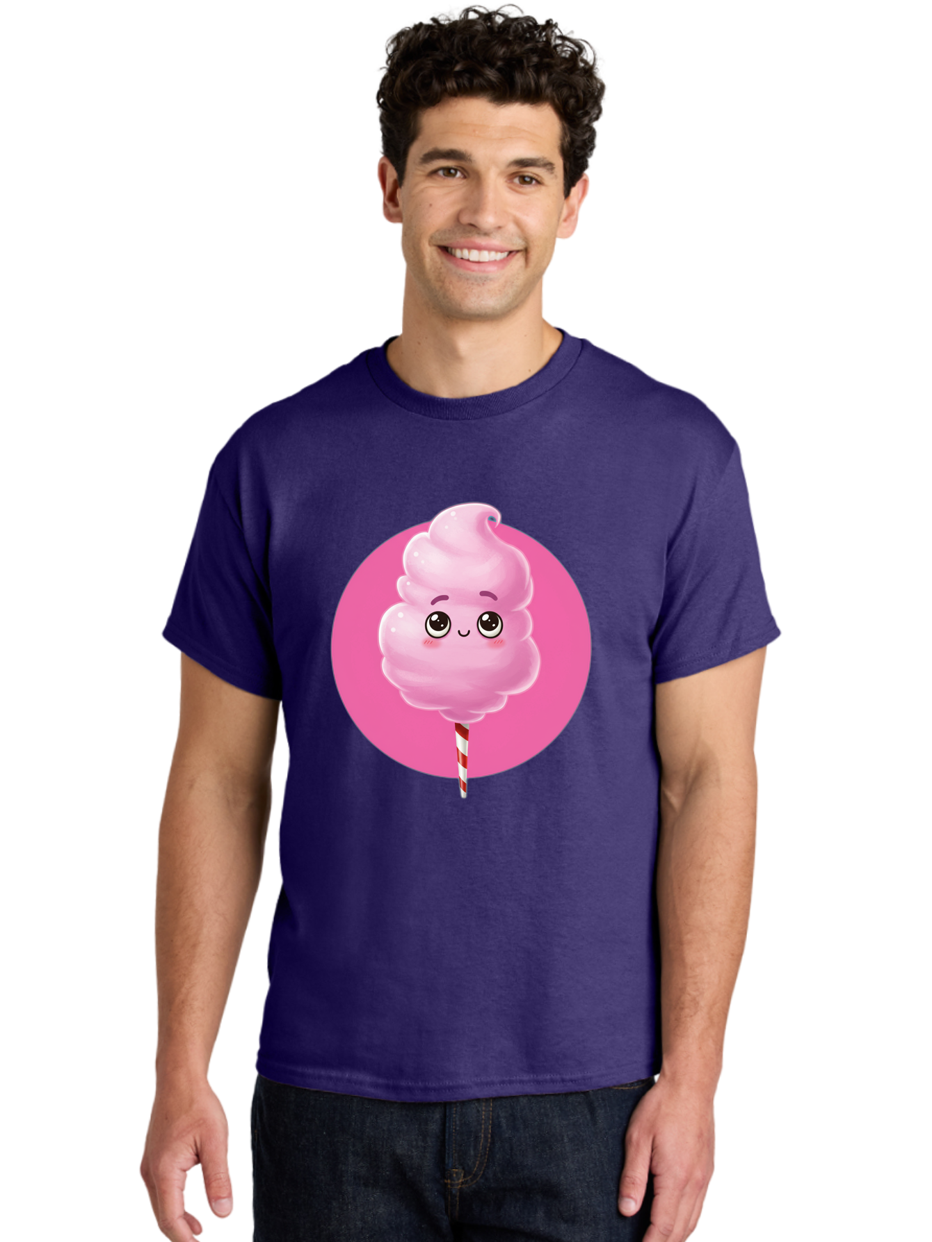 Cotton-Candy-2 Men'S Graphic Tee, 100% Cotton, Comfortable Casual Summer Wear, Machine Washable, Pink Cotton Candy, Sweet Treat, Cartoon Character, Fluffy Candy, Cotton Candy Illustration, Pink Candy, Cute Cartoon, Cartoon Snack, Fun Food, Bac910