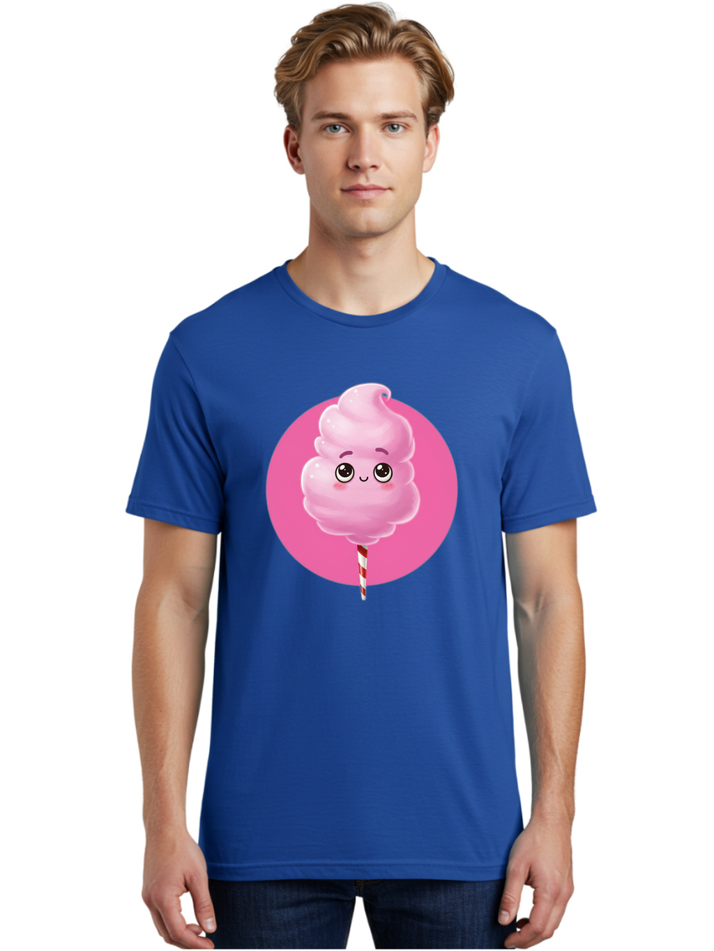 Cotton-Candy-2 Men'S Graphic Tee, 100% Cotton, Comfortable Casual Summer Wear, Machine Washable, Pink Cotton Candy, Sweet Treat, Cartoon Character, Fluffy Candy, Cotton Candy Illustration, Pink Candy, Cute Cartoon, Cartoon Snack, Fun Food, Bac910