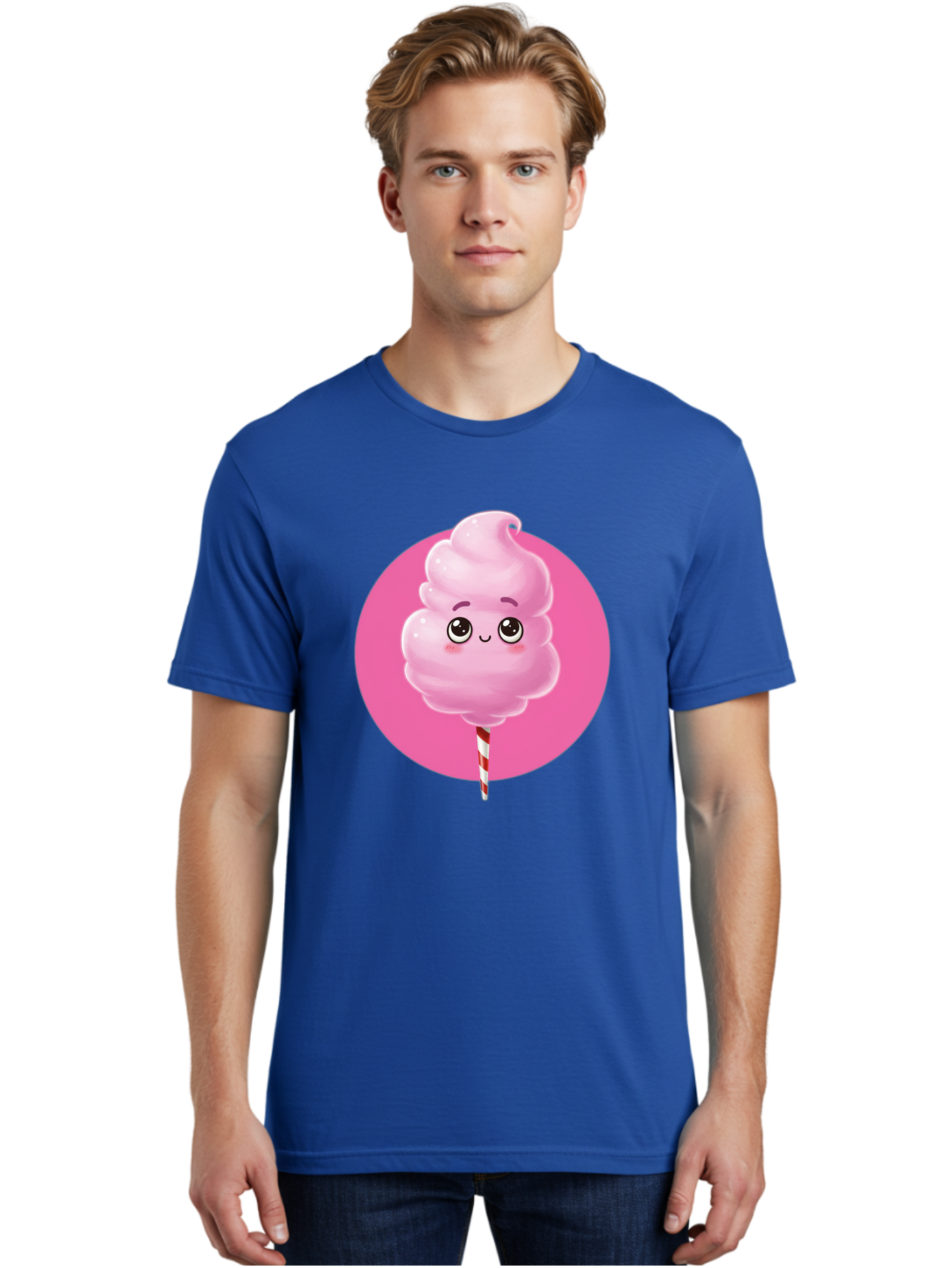 Cotton-Candy-2 Men'S Graphic Tee, 100% Cotton, Comfortable Casual Summer Wear, Machine Washable, Pink Cotton Candy, Sweet Treat, Cartoon Character, Fluffy Candy, Cotton Candy Illustration, Pink Candy, Cute Cartoon, Cartoon Snack, Fun Food, Bac910