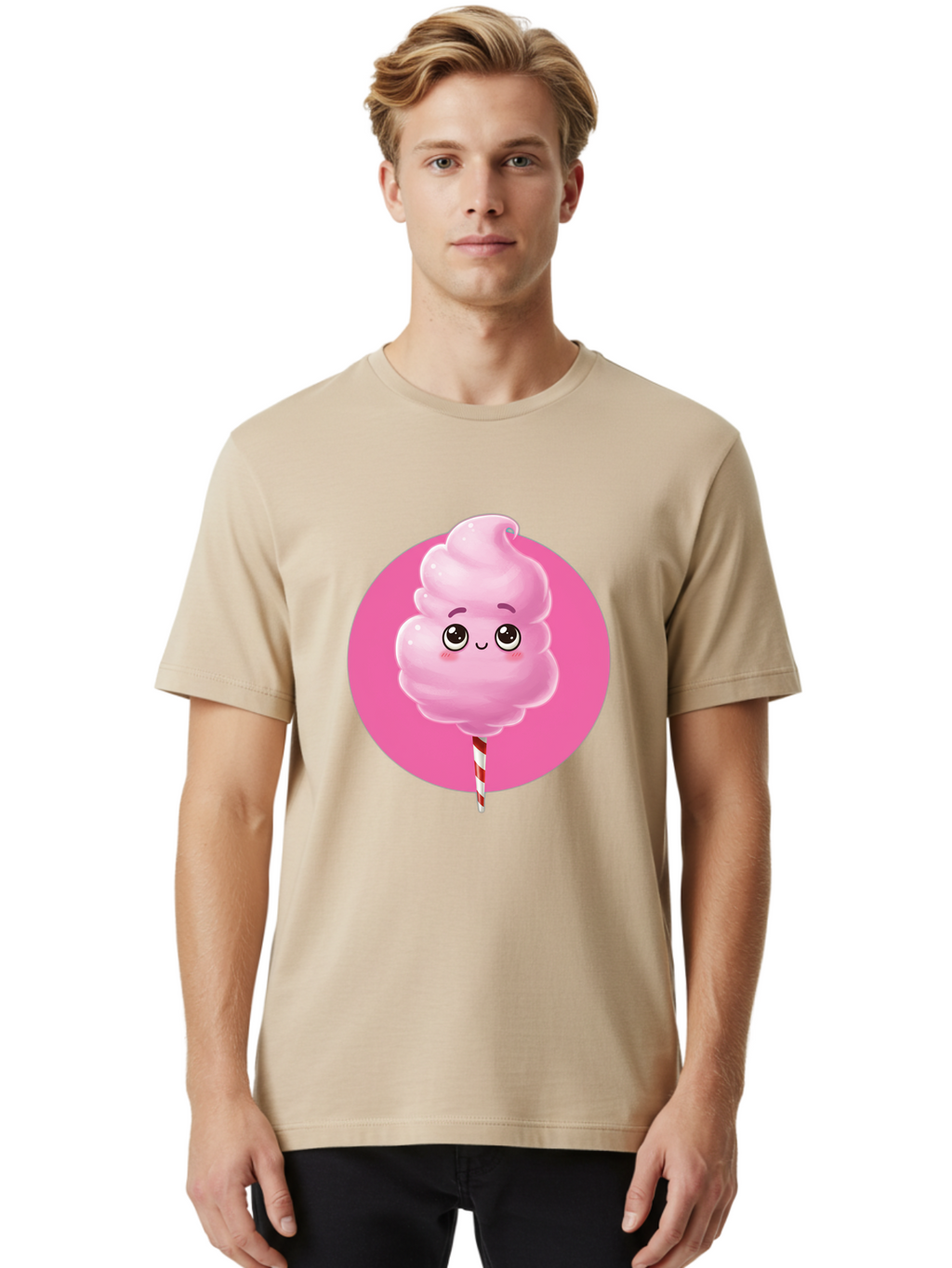 Cotton-Candy-2 Men'S Graphic Tee, 100% Cotton, Comfortable Casual Summer Wear, Machine Washable, Pink Cotton Candy, Sweet Treat, Cartoon Character, Fluffy Candy, Cotton Candy Illustration, Pink Candy, Cute Cartoon, Cartoon Snack, Fun Food, Bac910