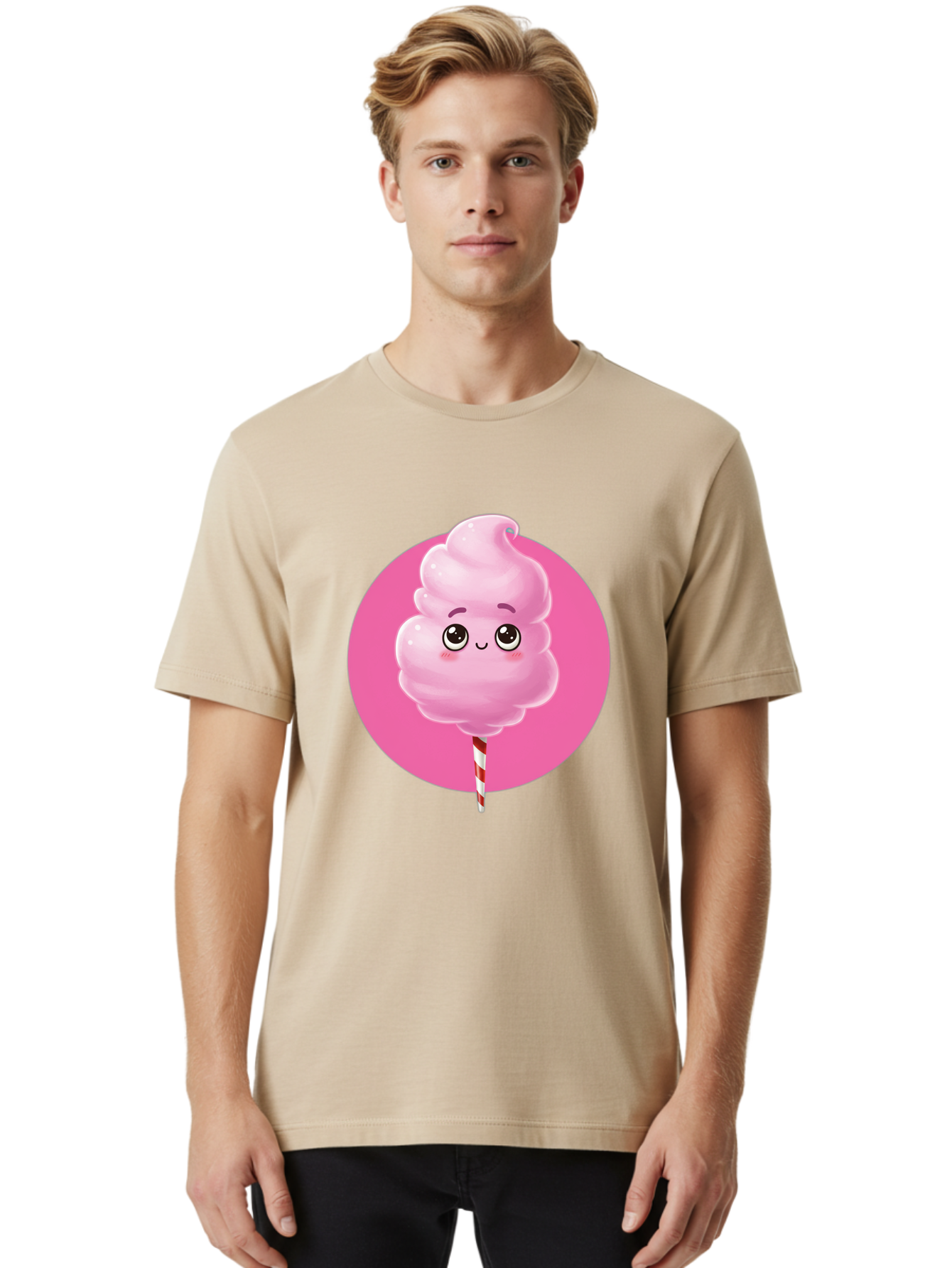 Cotton-Candy-2 Men'S Graphic Tee, 100% Cotton, Comfortable Casual Summer Wear, Machine Washable, Pink Cotton Candy, Sweet Treat, Cartoon Character, Fluffy Candy, Cotton Candy Illustration, Pink Candy, Cute Cartoon, Cartoon Snack, Fun Food, Bac910