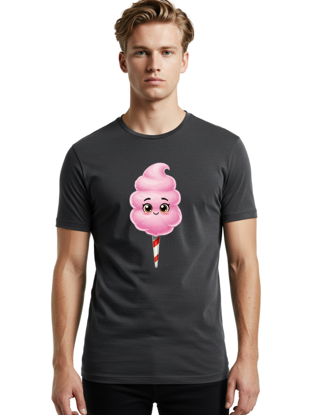 Cotton-Candy-5 Men'S Graphic Tee, 100% Cotton, Comfortable Casual Summer Wear, Machine Washable, Pink Cotton Candy, Smiling Face, Cartoon Character, Sweet Treats, Fun Food, Playful Design, Colorful Graphics, Kawaii Style, Fluffy Texture, Bac913