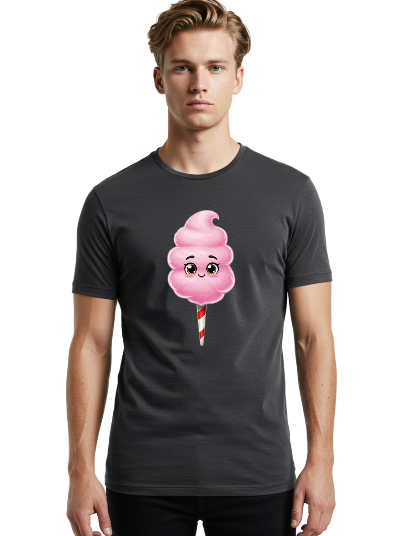 Cotton-Candy-5 Men'S Graphic Tee, 100% Cotton, Comfortable Casual Summer Wear, Machine Washable, Pink Cotton Candy, Smiling Face, Cartoon Character, Sweet Treats, Fun Food, Playful Design, Colorful Graphics, Kawaii Style, Fluffy Texture, Bac913