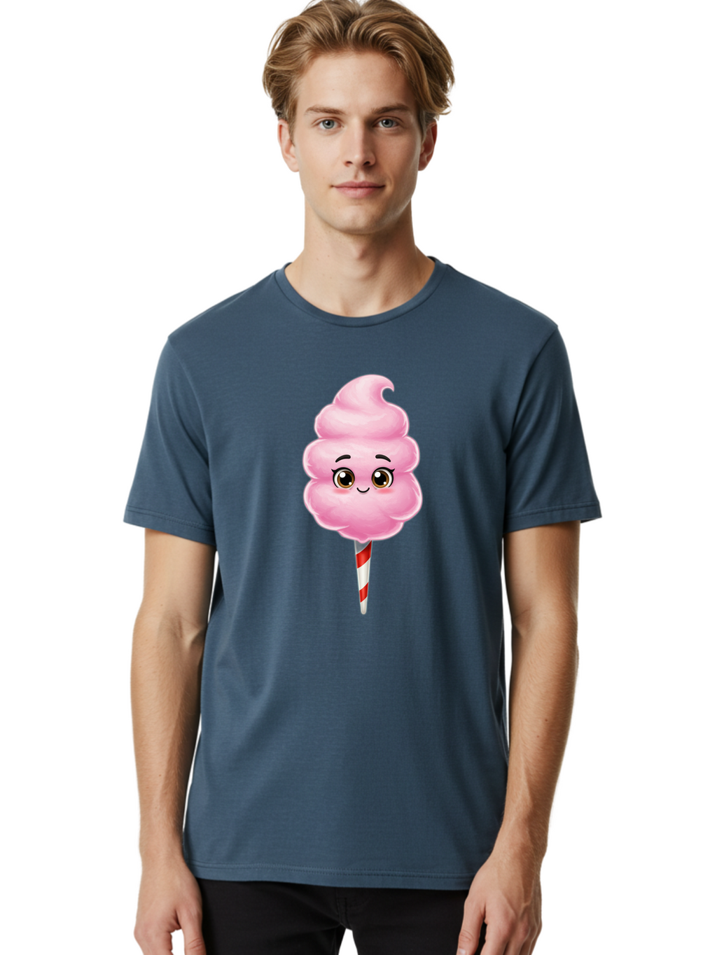 Cotton-Candy-5 Men'S Graphic Tee, 100% Cotton, Comfortable Casual Summer Wear, Machine Washable, Pink Cotton Candy, Smiling Face, Cartoon Character, Sweet Treats, Fun Food, Playful Design, Colorful Graphics, Kawaii Style, Fluffy Texture, Bac913