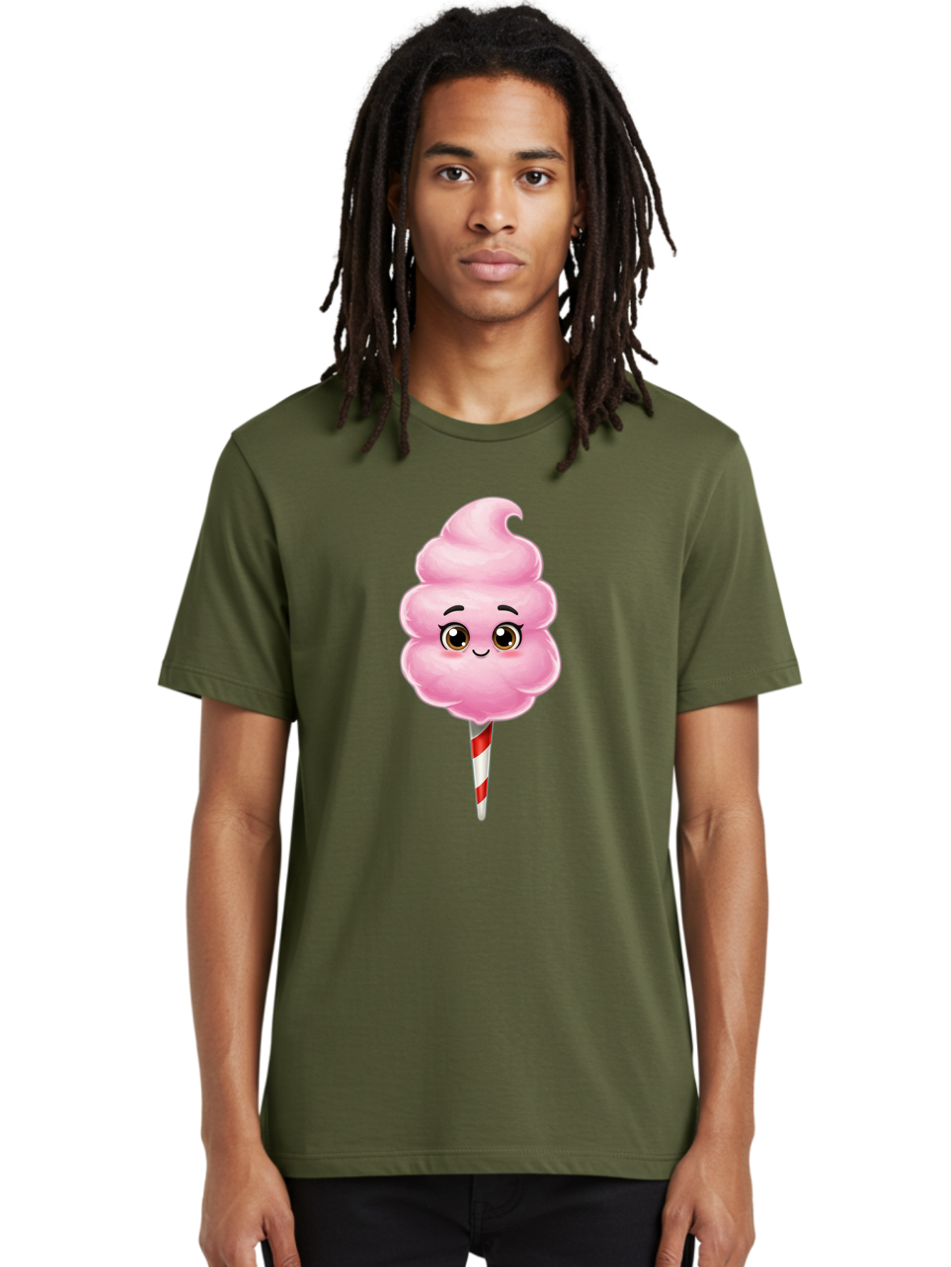 Cotton-Candy-5 Men'S Graphic Tee, 100% Cotton, Comfortable Casual Summer Wear, Machine Washable, Pink Cotton Candy, Smiling Face, Cartoon Character, Sweet Treats, Fun Food, Playful Design, Colorful Graphics, Kawaii Style, Fluffy Texture, Bac913