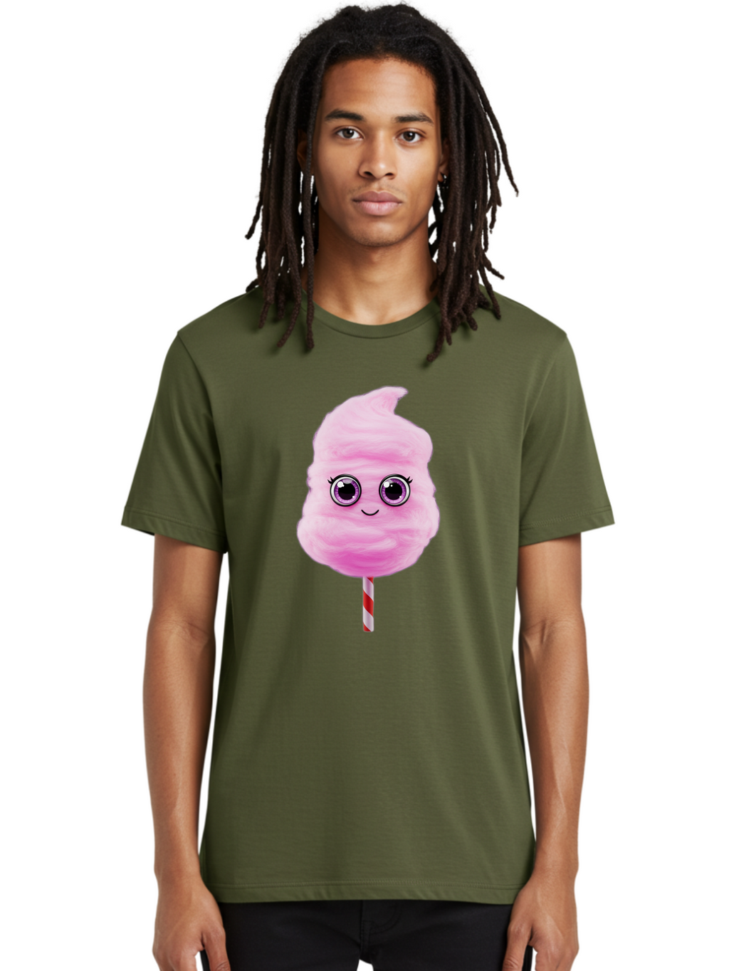 Cotton-Candy-6 Men'S Graphic Tee, 100% Cotton, Comfortable Casual Summer Wear, Machine Washable, Pink Cotton Candy On A Stick, Fluffy Texture, Anthropomorphic Candy, Cute Cartoon Character, Sweet Treats, Carnival Snack, Fun Food, Bac914