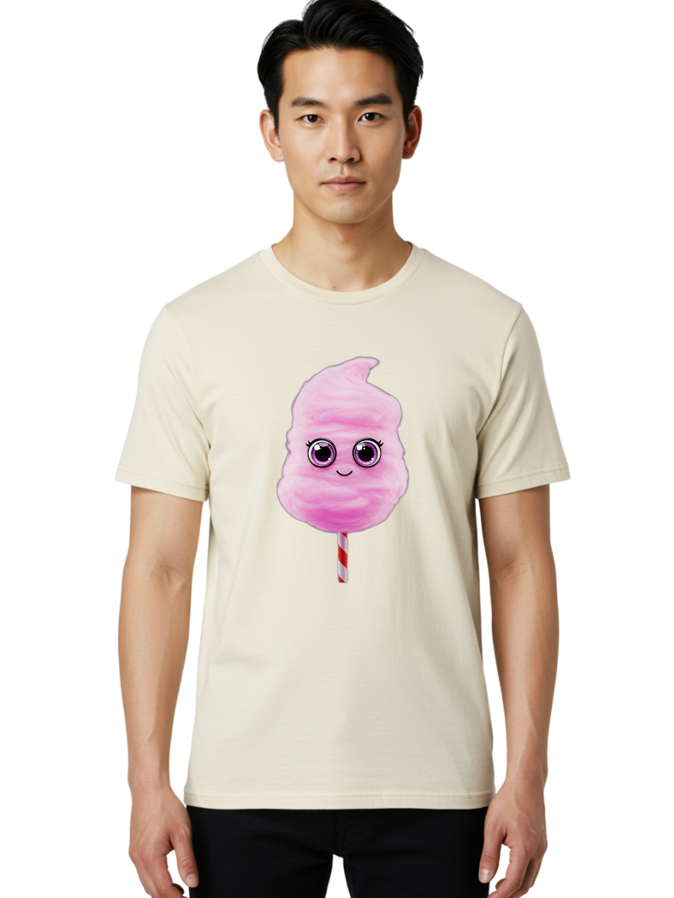 Cotton-Candy-6 Men'S Graphic Tee, 100% Cotton, Comfortable Casual Summer Wear, Machine Washable, Pink Cotton Candy On A Stick, Fluffy Texture, Anthropomorphic Candy, Cute Cartoon Character, Sweet Treats, Carnival Snack, Fun Food, Bac914