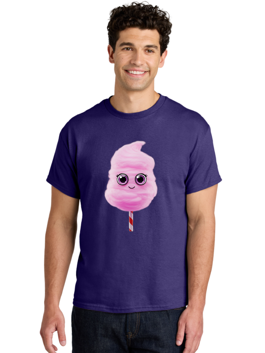Cotton-Candy-6 Men'S Graphic Tee, 100% Cotton, Comfortable Casual Summer Wear, Machine Washable, Pink Cotton Candy On A Stick, Fluffy Texture, Anthropomorphic Candy, Cute Cartoon Character, Sweet Treats, Carnival Snack, Fun Food, Bac914