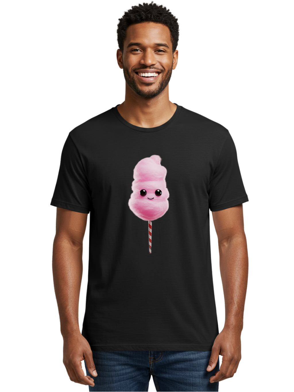 Cotton-Candy-8 Men'S Graphic Tee, 100% Cotton, Comfortable Casual Summer Wear, Machine Washable, Pink Cotton Candy, Cartoon Character, Smiling Face, Sweet Treat, Fluffy Texture, Carnival Delight, Fairground Fun, Children'S Party, Bac916